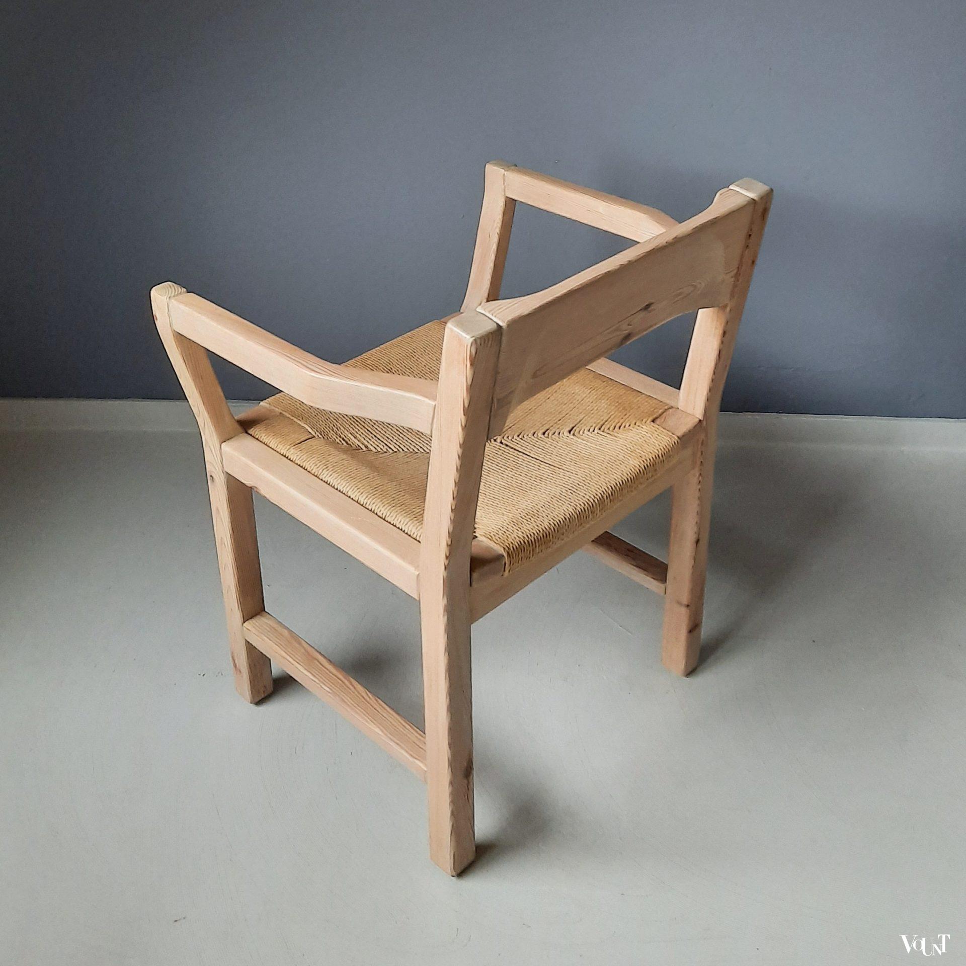 Set van 4 grenen stoelen met papercord zitting, Tage Poulsen voor Gramrode, jaren '70