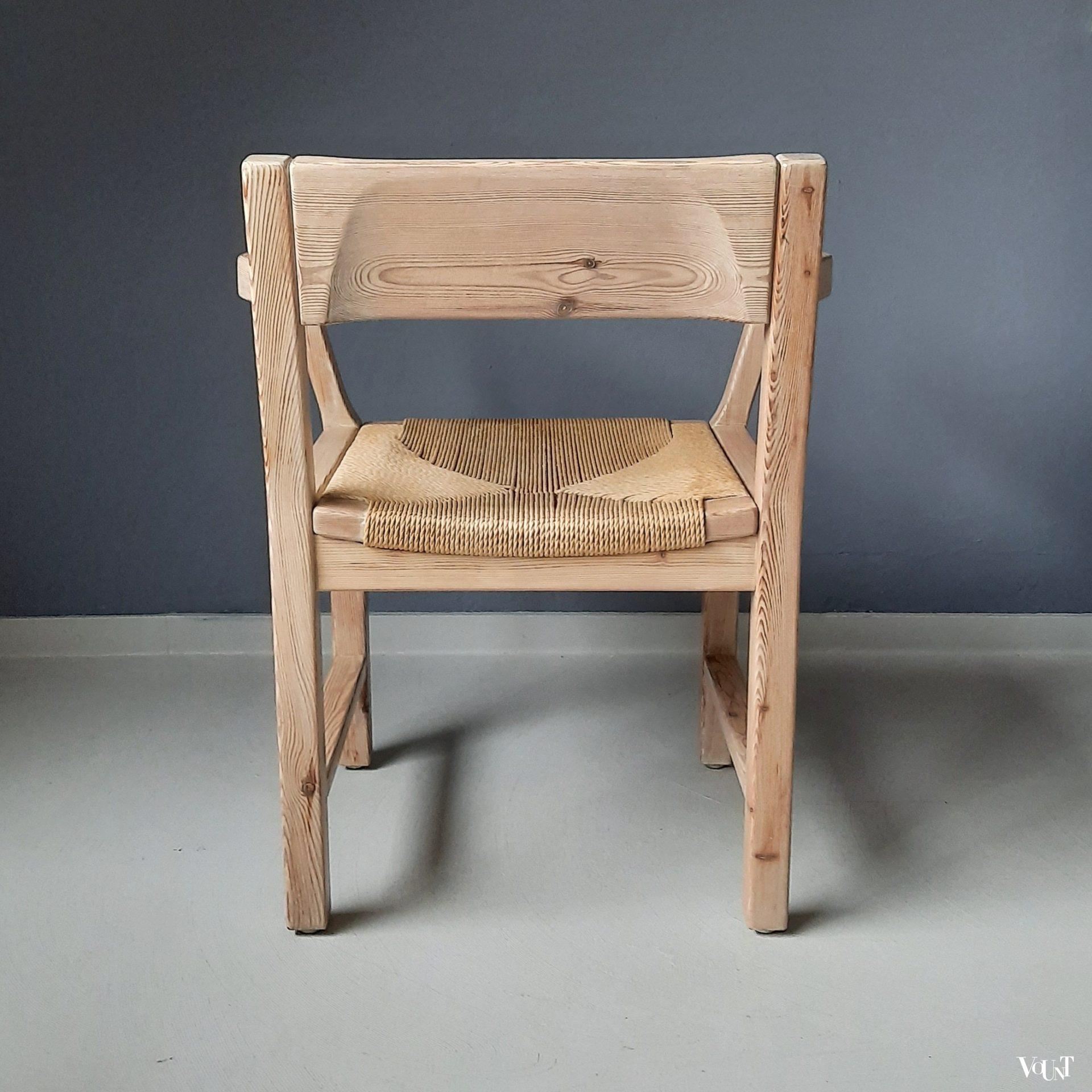 Set van 4 grenen stoelen met papercord zitting, Tage Poulsen voor Gramrode, jaren '70