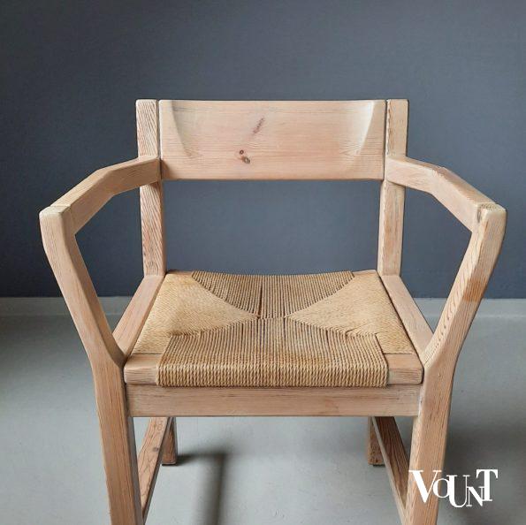 Set van 4 grenen stoelen met papercord zitting, Tage Poulsen voor Gramrode, jaren '70