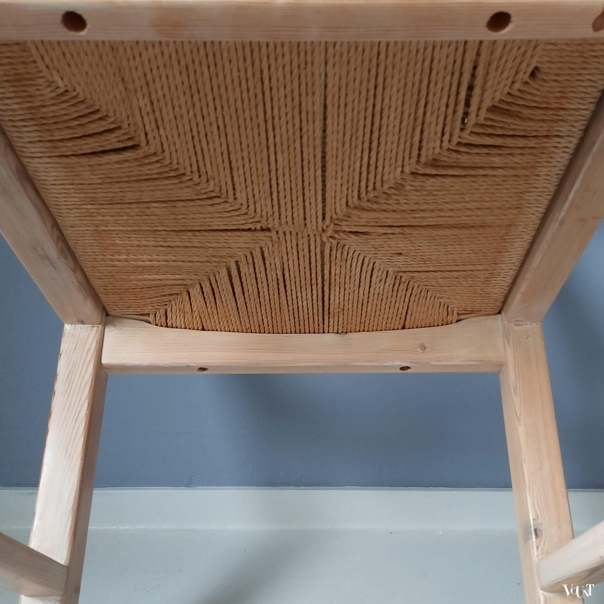 Set van 4 grenen stoelen met papercord zitting, Tage Poulsen voor Gramrode, jaren '70