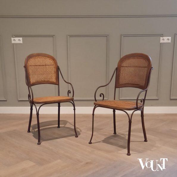 Vintage terras-/serrestoelen stafstaal, hout en rotan, Drexel Heritage Furnishing