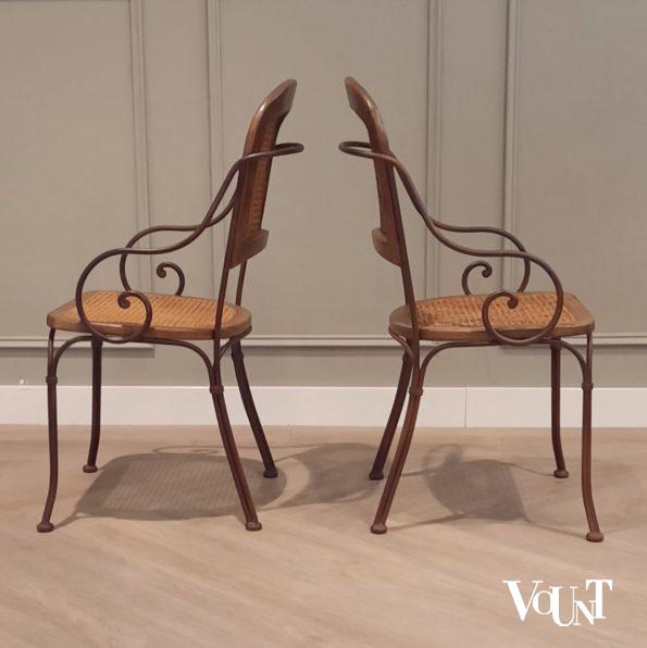 Vintage terras-/serrestoelen stafstaal, hout en rotan, Drexel Heritage Furnishing