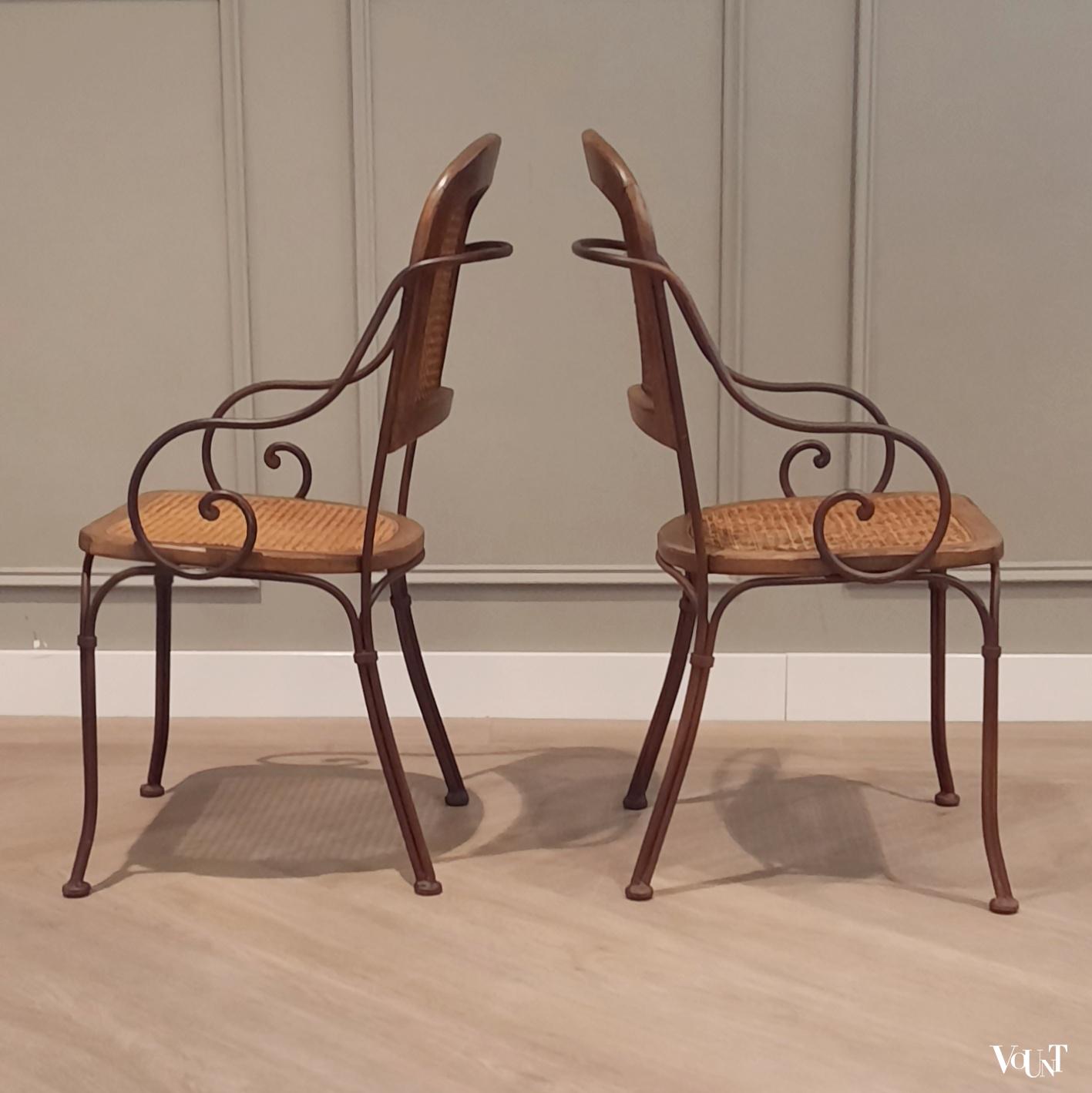 Vintage terras-/serrestoelen stafstaal, hout en rotan, Drexel Heritage Furnishing