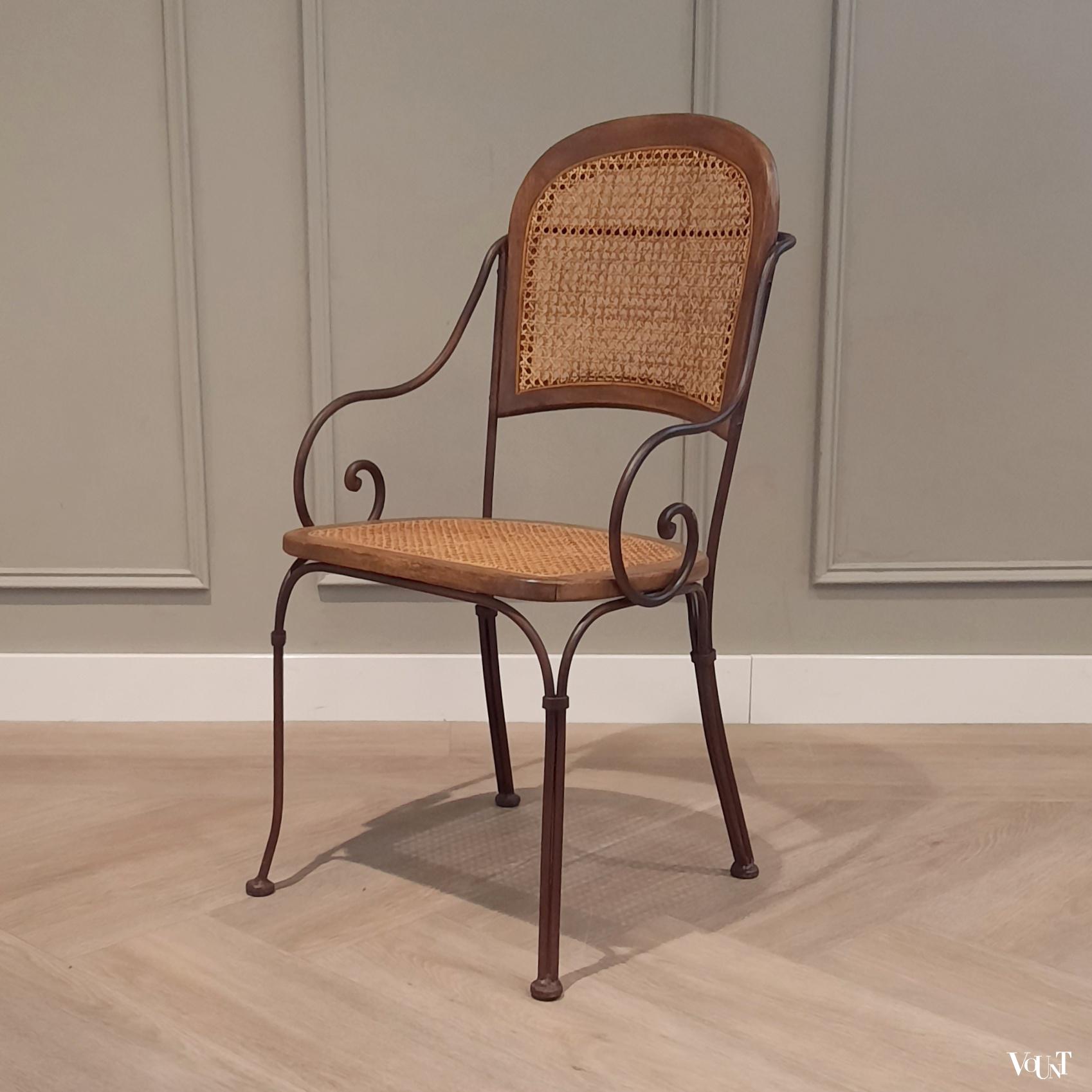Vintage terras-/serrestoelen stafstaal, hout en rotan, Drexel Heritage Furnishing