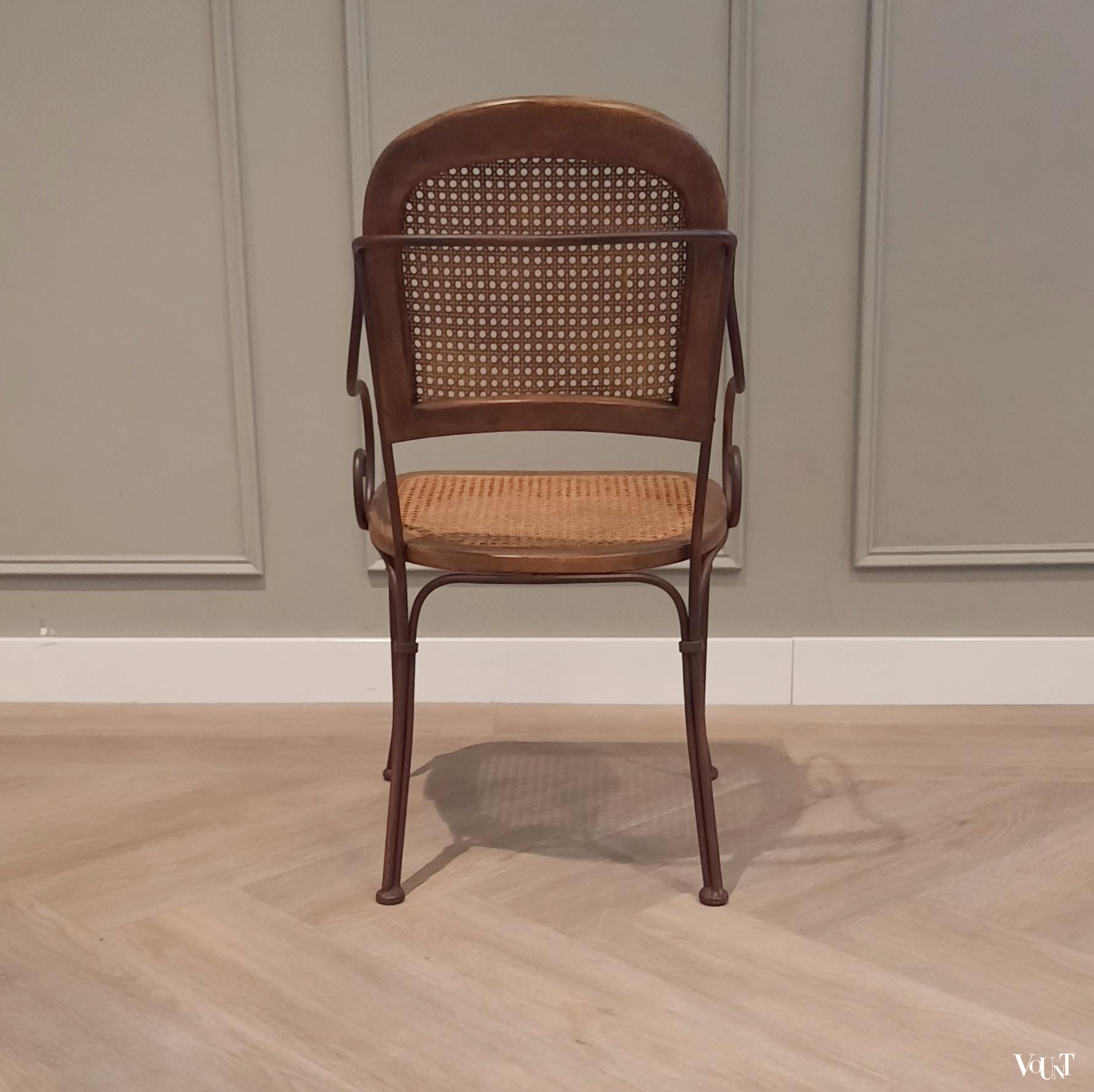 Vintage terras-/serrestoelen stafstaal, hout en rotan, Drexel Heritage Furnishing