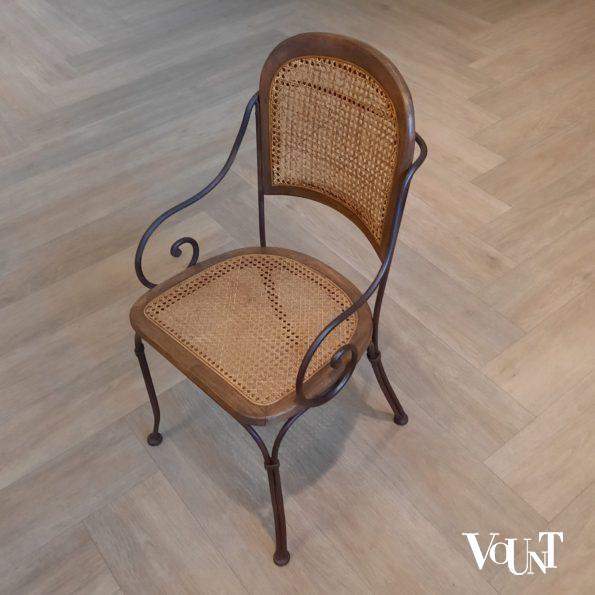 Vintage terras-/serrestoelen stafstaal, hout en rotan, Drexel Heritage Furnishing