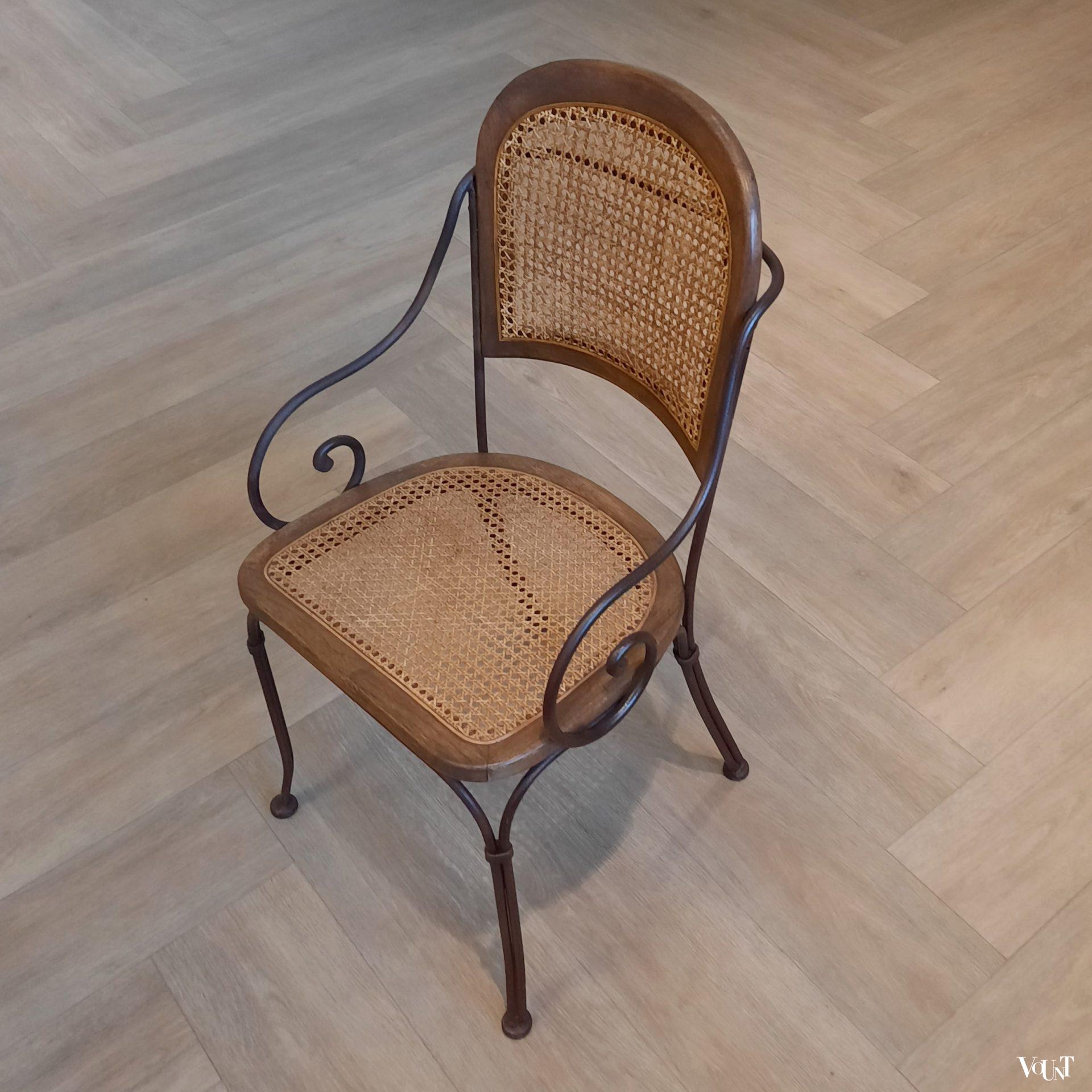 Vintage terras-/serrestoelen stafstaal, hout en rotan, Drexel Heritage Furnishing