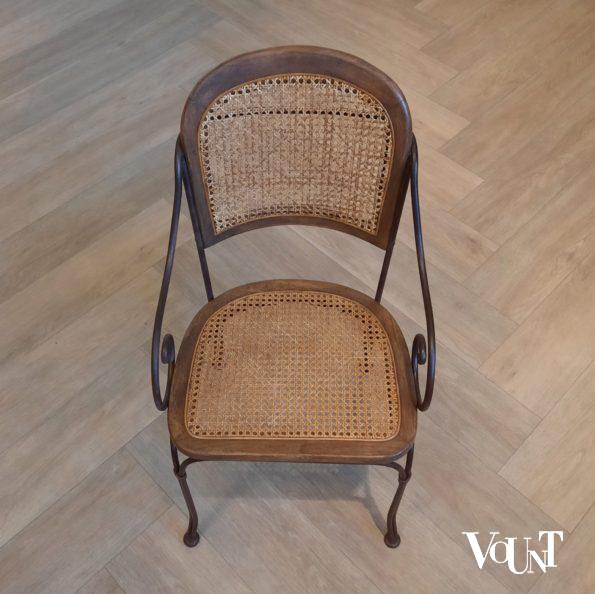 Vintage terras-/serrestoelen stafstaal, hout en rotan, Drexel Heritage Furnishing