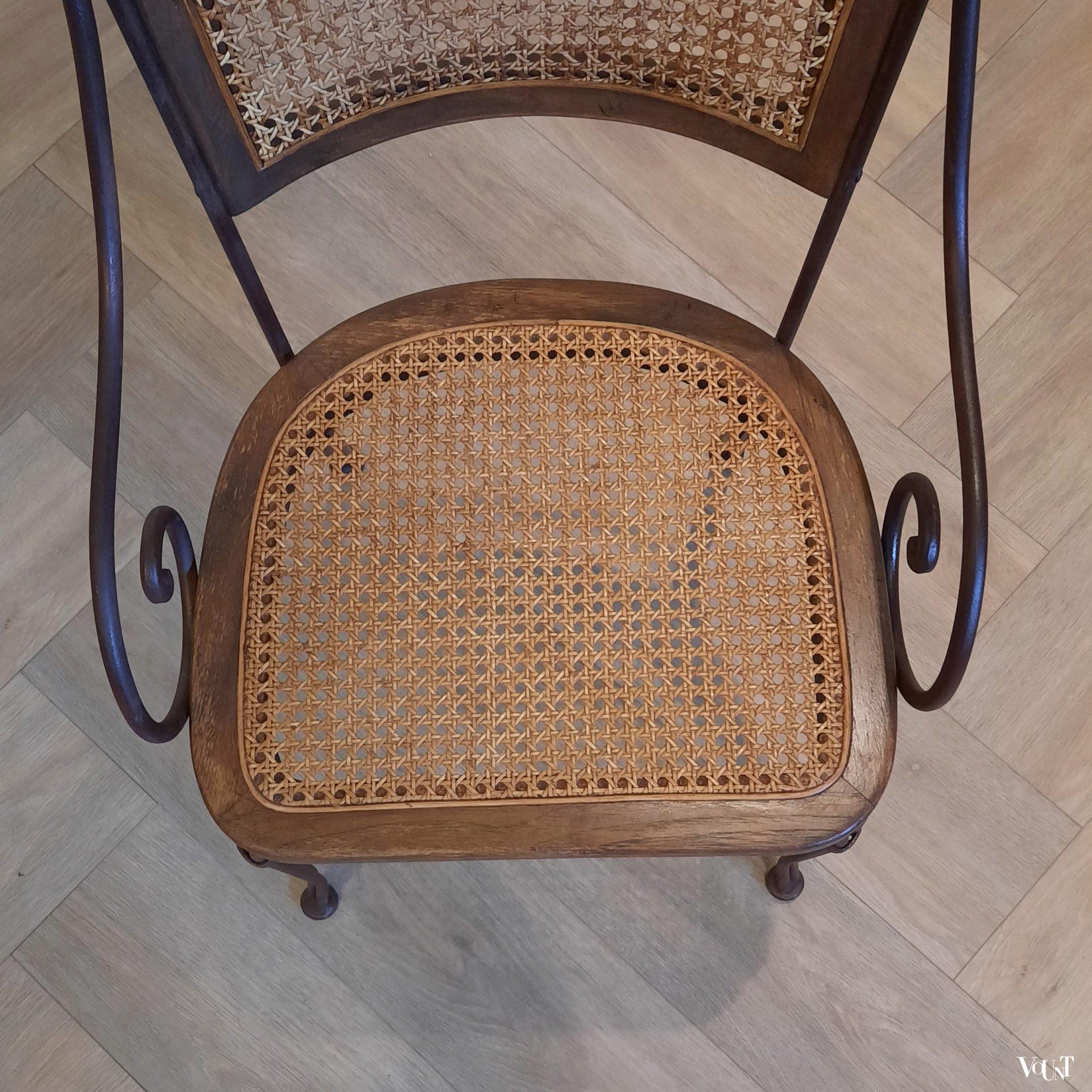 Vintage terras-/serrestoelen stafstaal, hout en rotan, Drexel Heritage Furnishing
