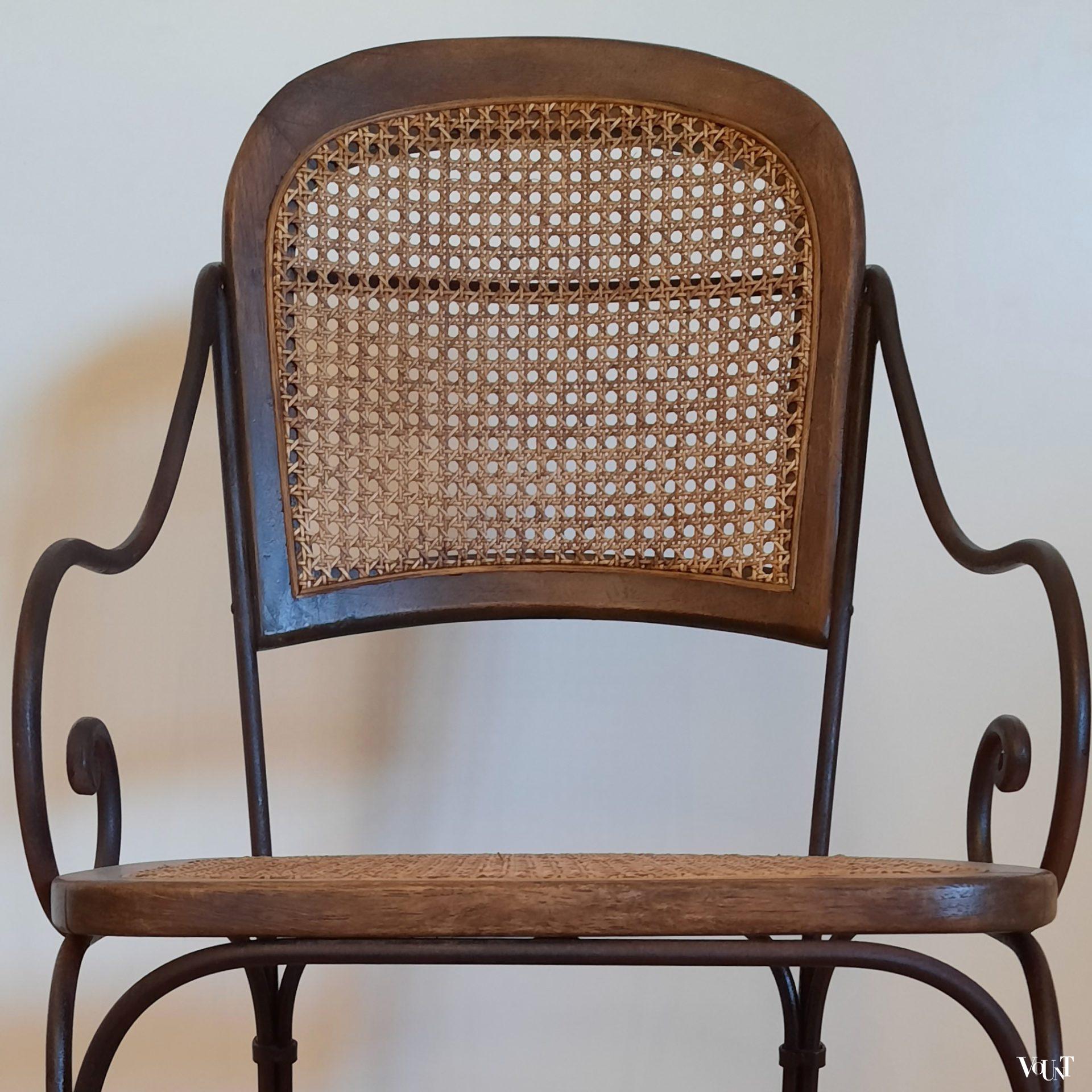 Vintage terras-/serrestoelen stafstaal, hout en rotan, Drexel Heritage Furnishing