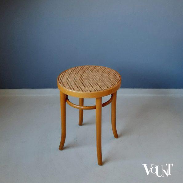 Beukenhouten bentwood kruk met rotan zitting, Ligna, jaren '70