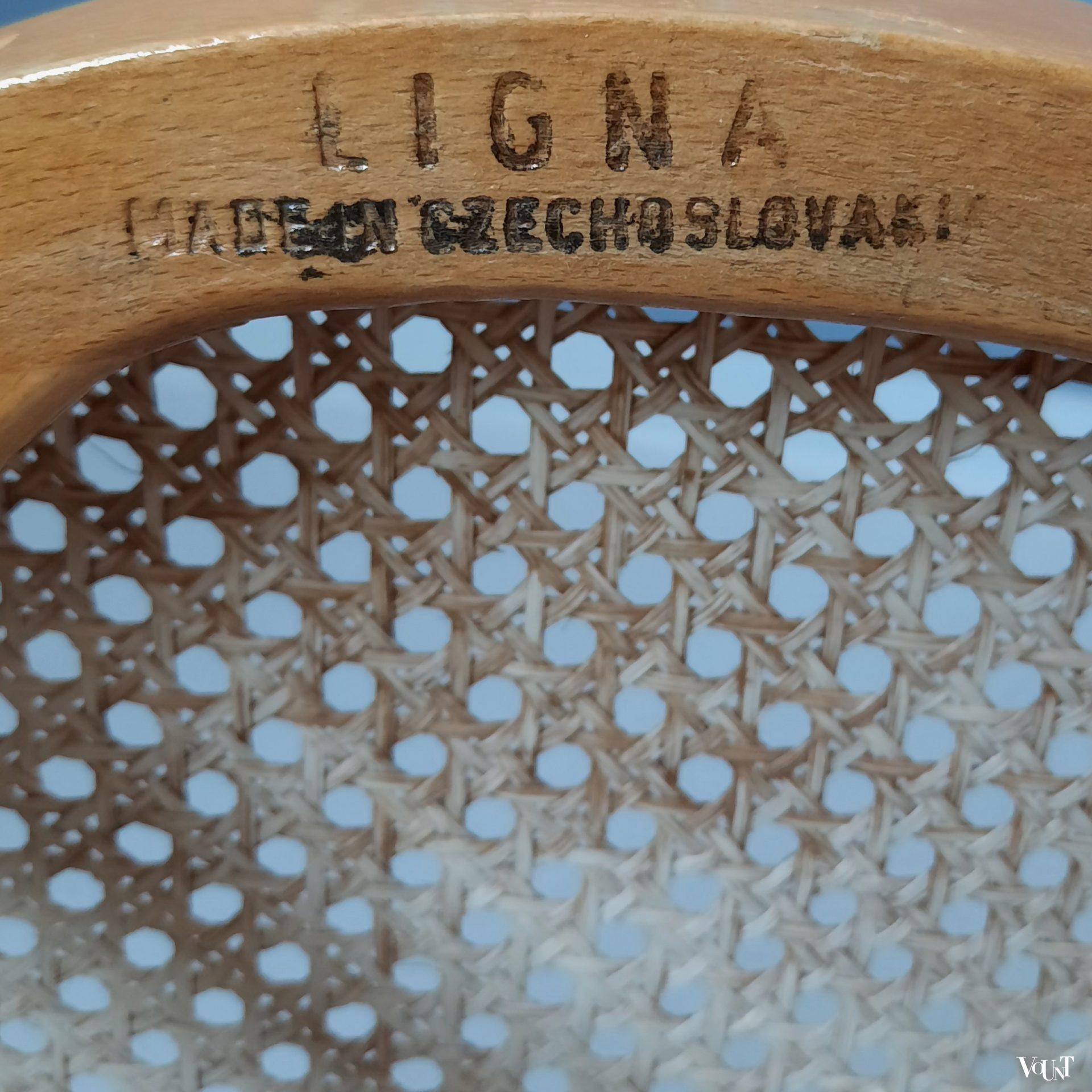 Beukenhouten bentwood kruk met rotan zitting, Ligna, jaren '70