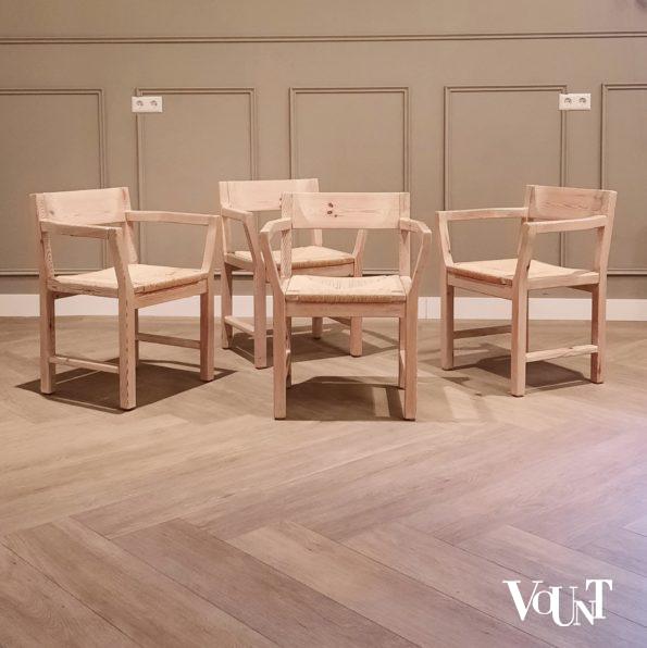 Set van 4 grenen stoelen met papercord zitting, Tage Poulsen voor Gramrode, jaren '70