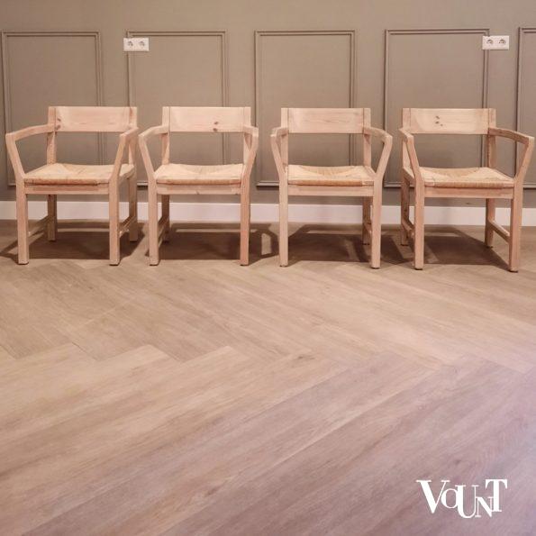 Set van 4 grenen stoelen met papercord zitting, Tage Poulsen voor Gramrode, jaren '70