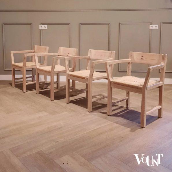 Set van 4 grenen stoelen met papercord zitting, Tage Poulsen voor Gramrode, jaren '70