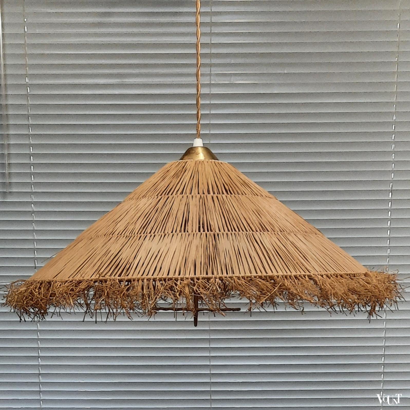 Vintage raffia hanglamp, jaren '50/'60