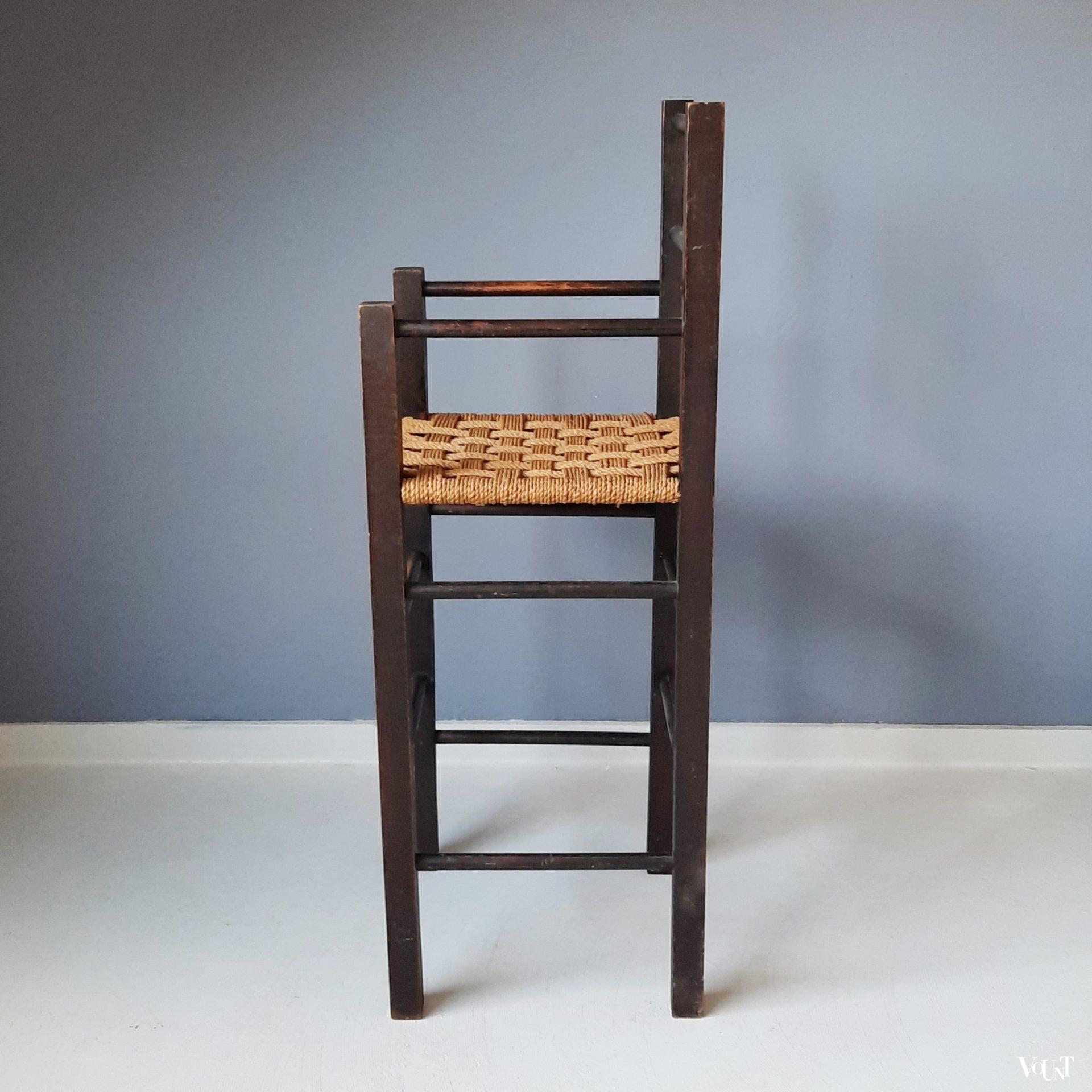 Bauhaus-stijl houten kinderstoel met touw, jaren '30 - '50
