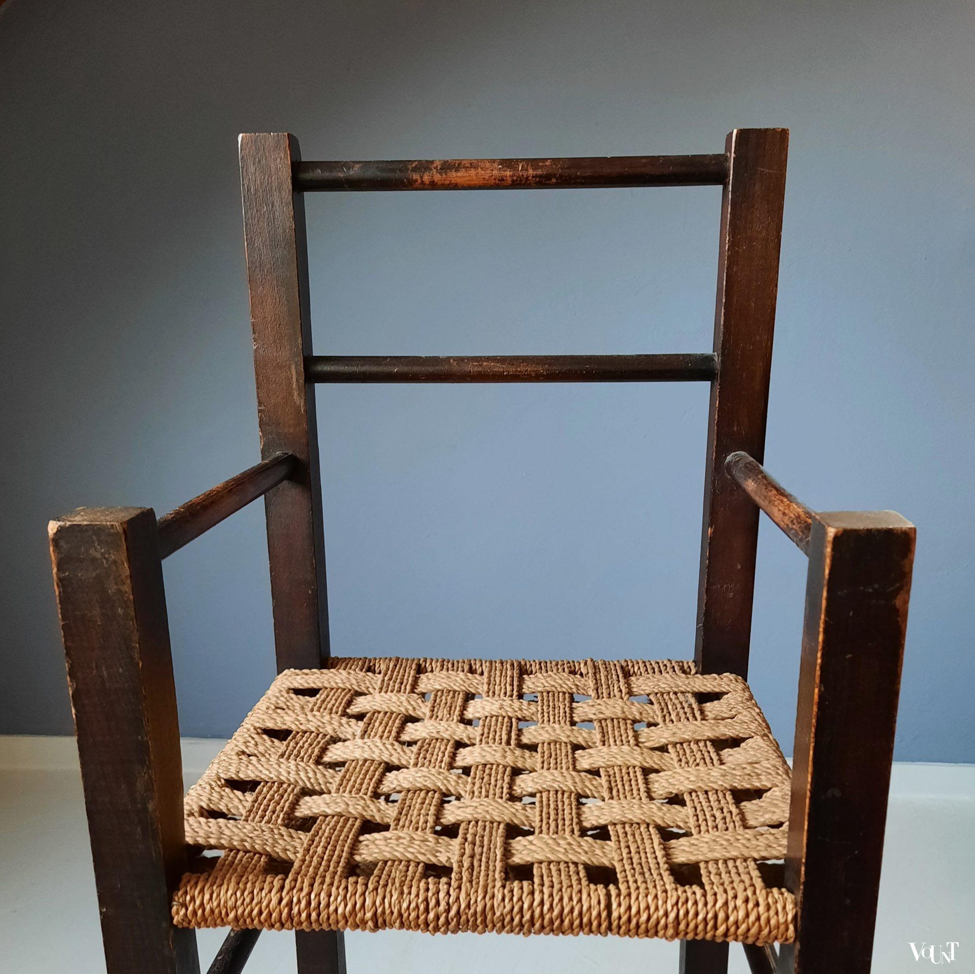 Bauhaus-stijl houten kinderstoel met touw, jaren '30 - '50