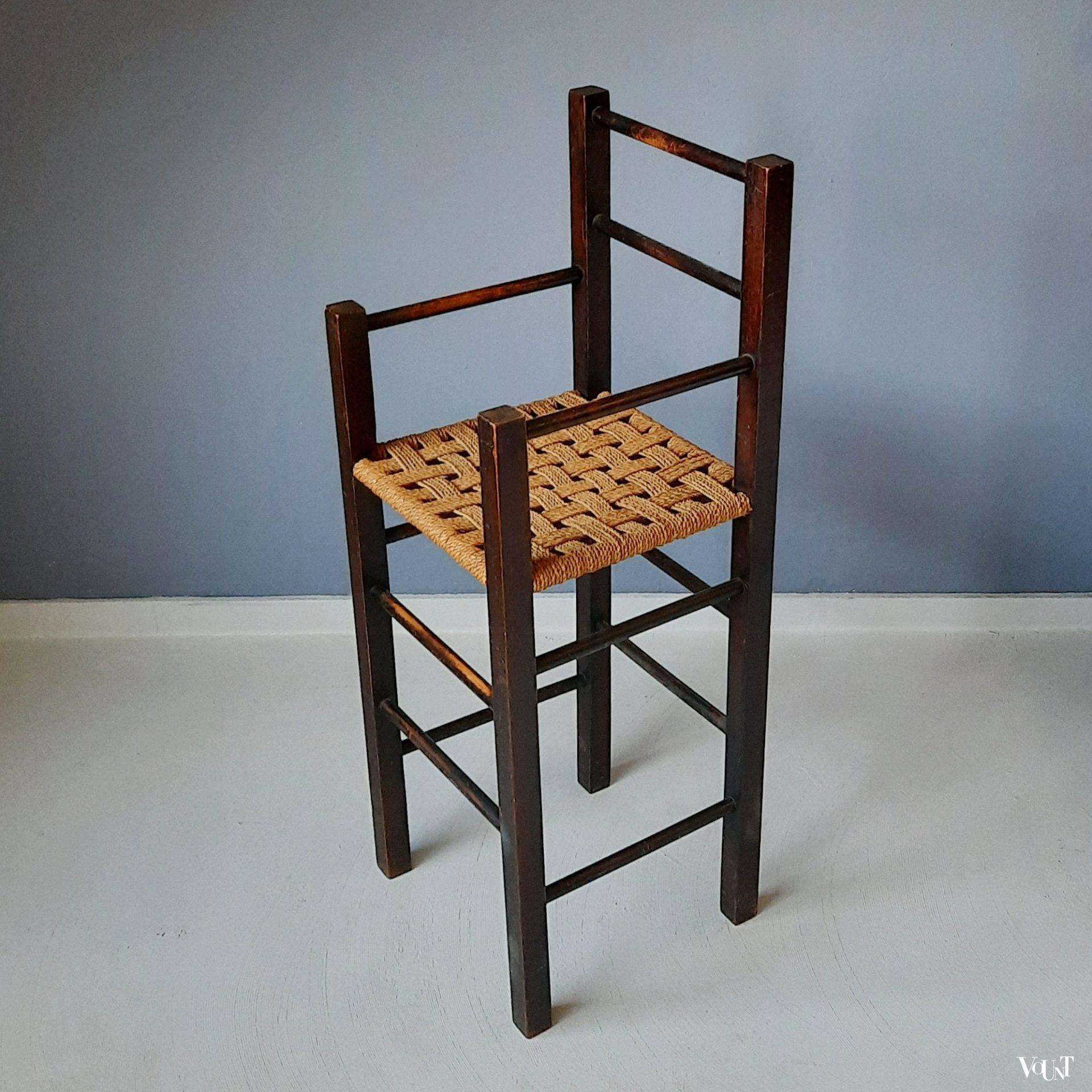 Bauhaus-stijl houten kinderstoel met touw, jaren '30 - '50