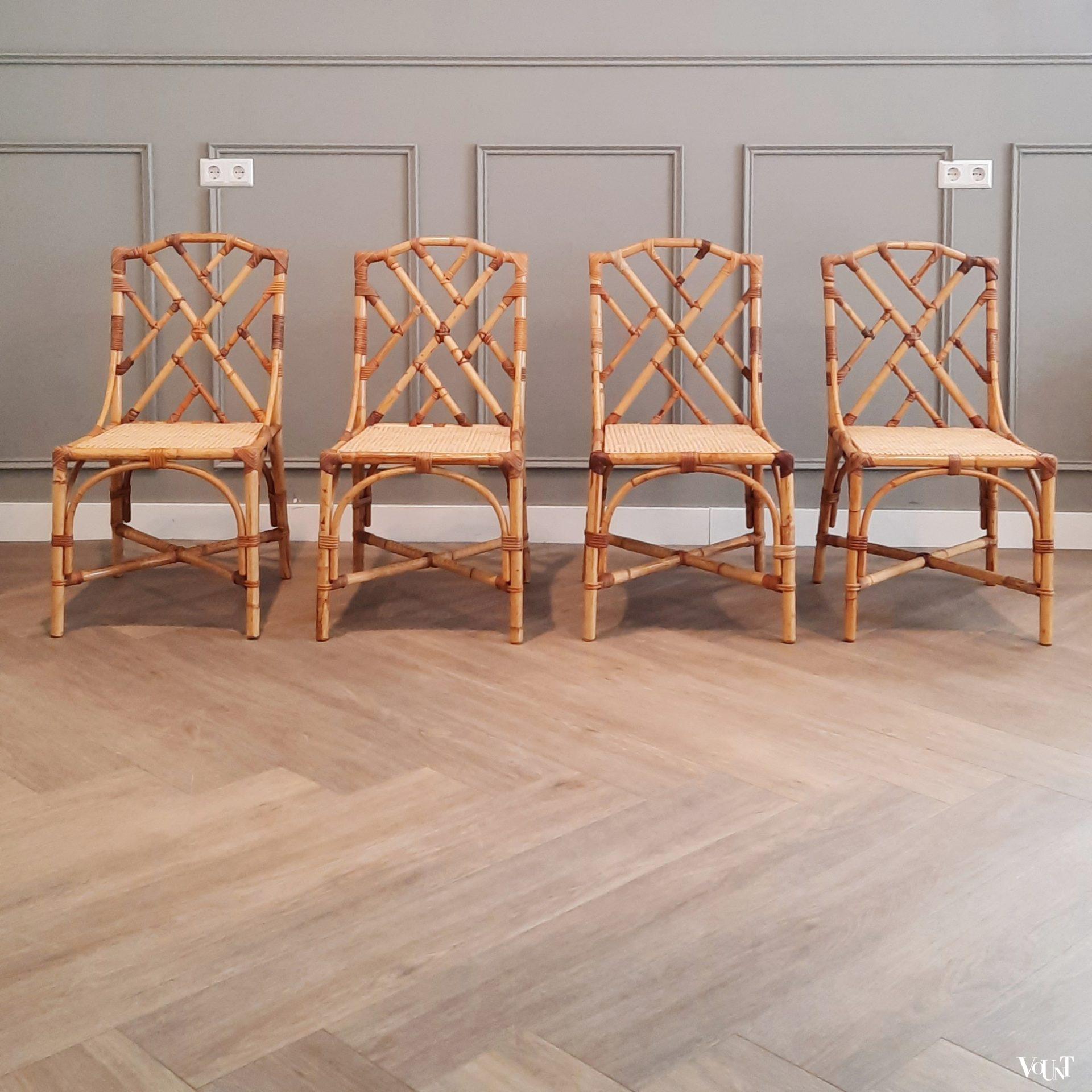 Set van 4 rotan eettafelstoelen, jaren '60/'70