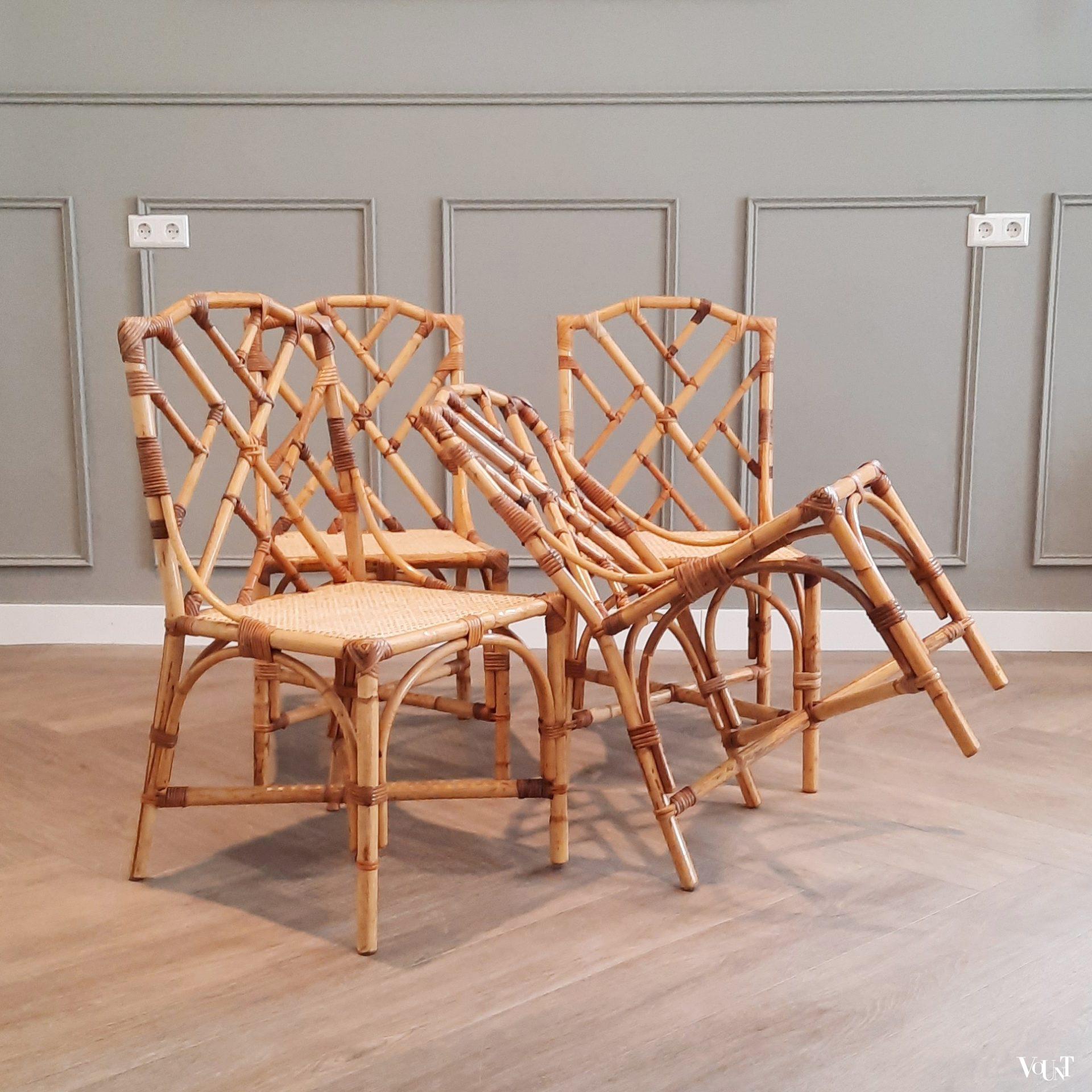 Set van 4 rotan eettafelstoelen, jaren '60/'70
