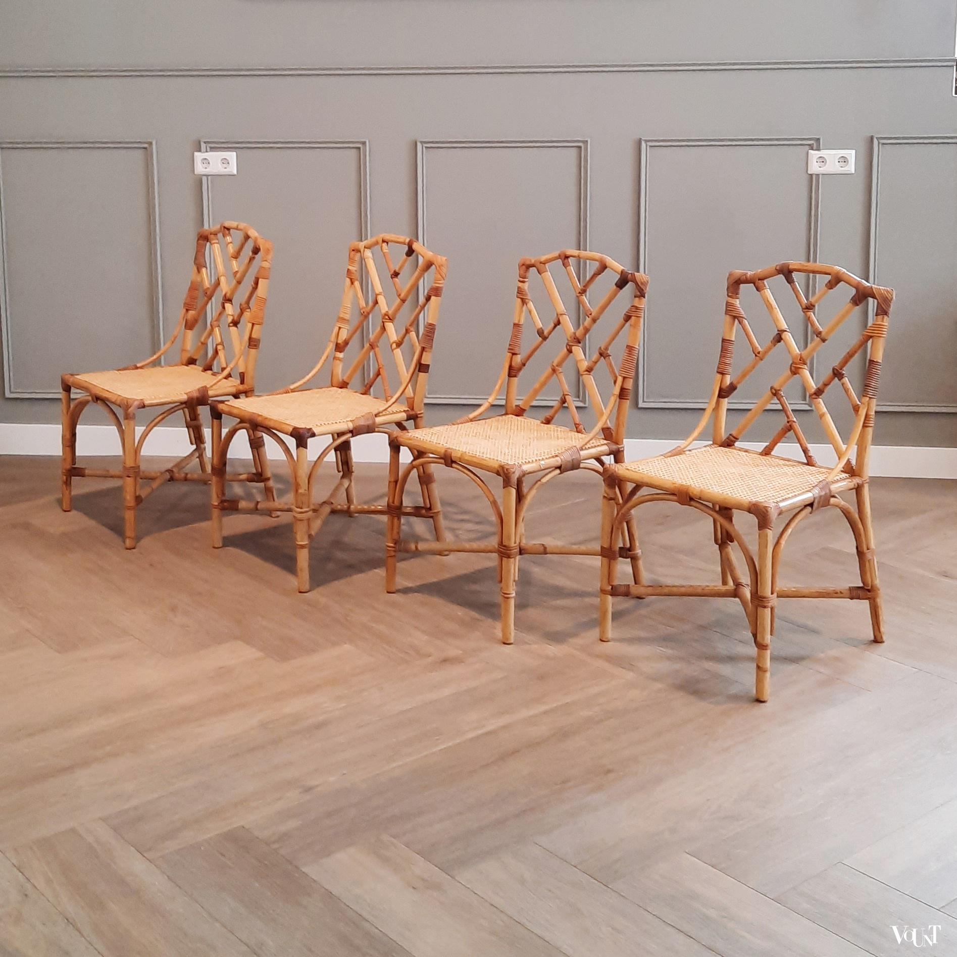 Set van 4 rotan eettafelstoelen, jaren '60/'70
