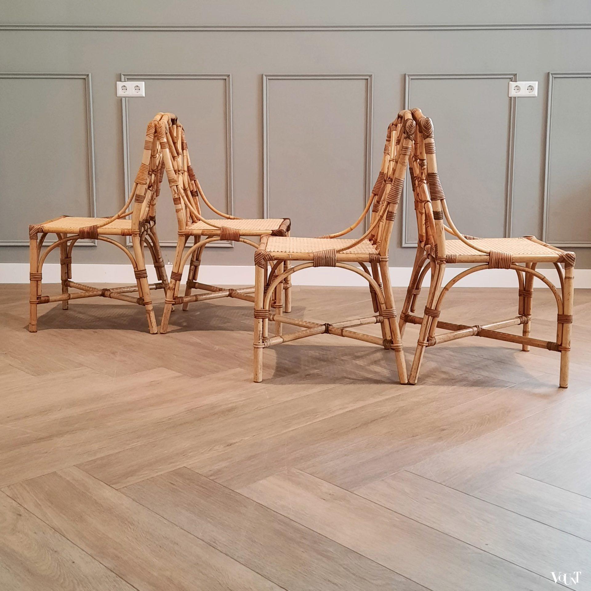 Set van 4 rotan eettafelstoelen, jaren '60/'70