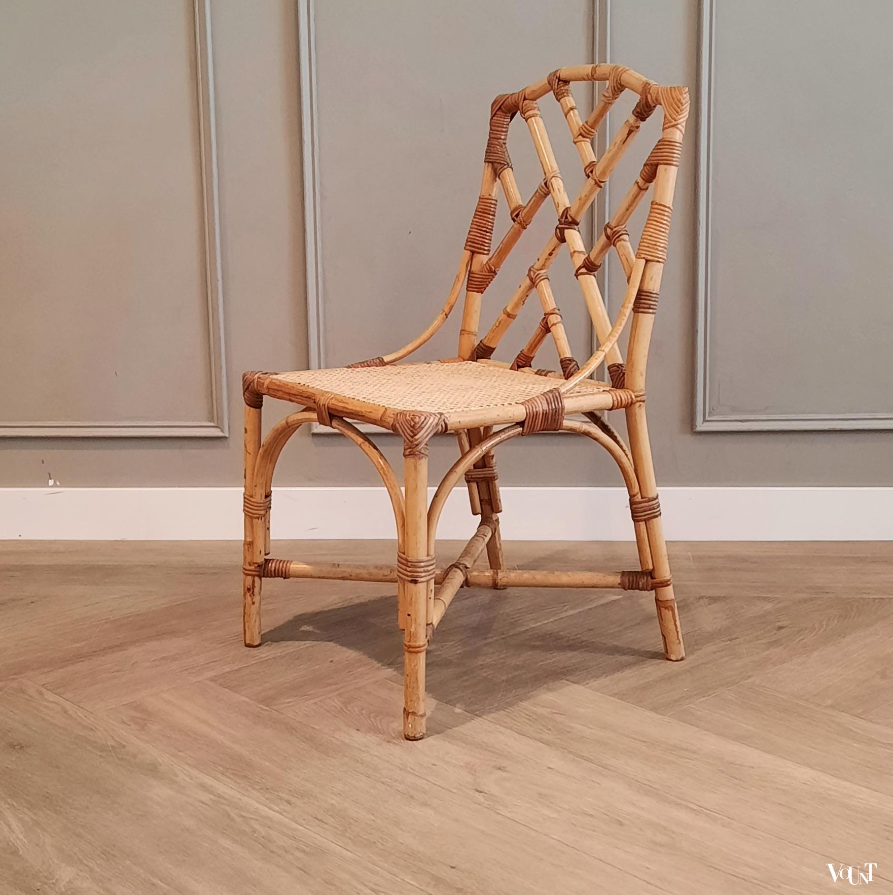 Set van 4 rotan eettafelstoelen, jaren '60/'70