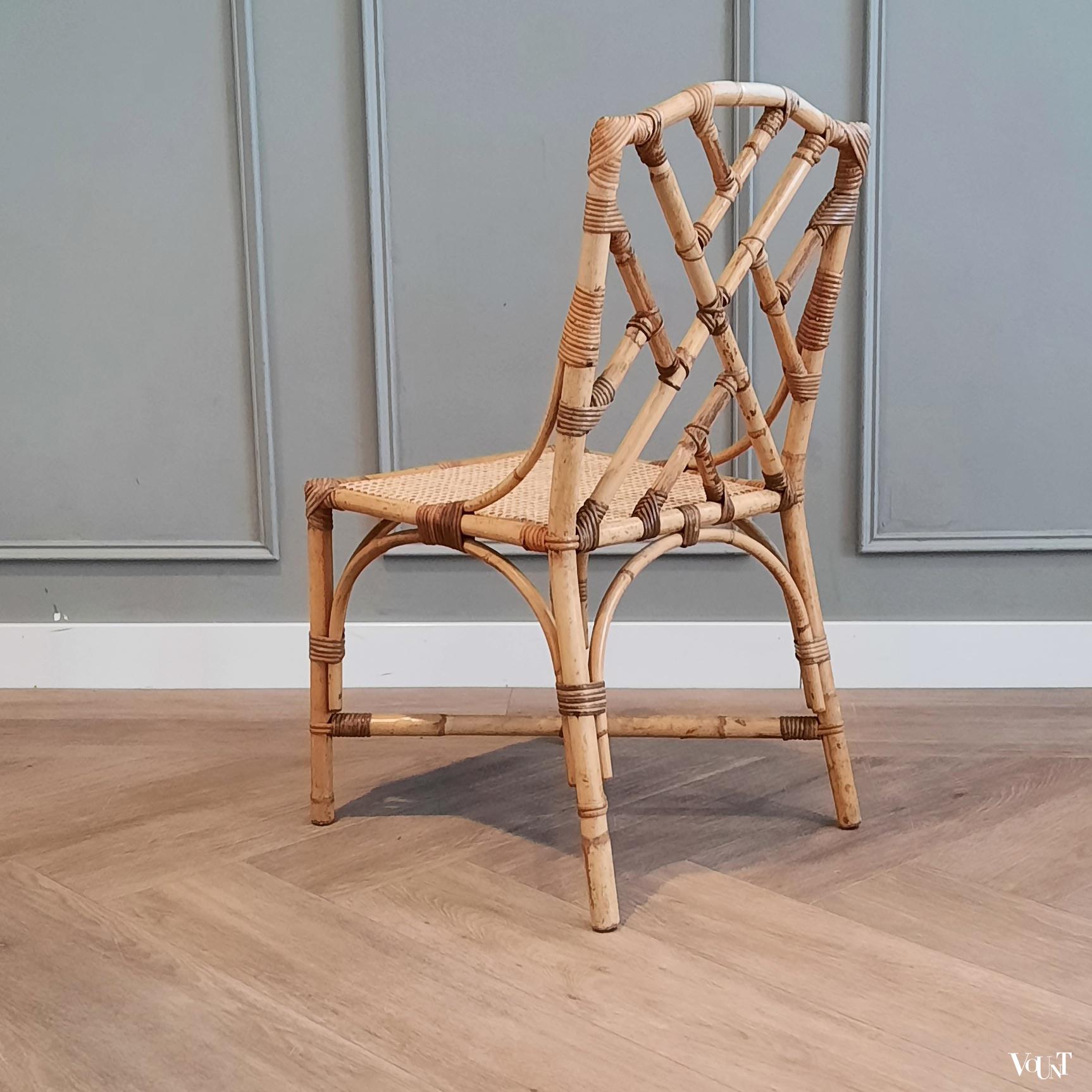 Set van 4 rotan eettafelstoelen, jaren '60/'70