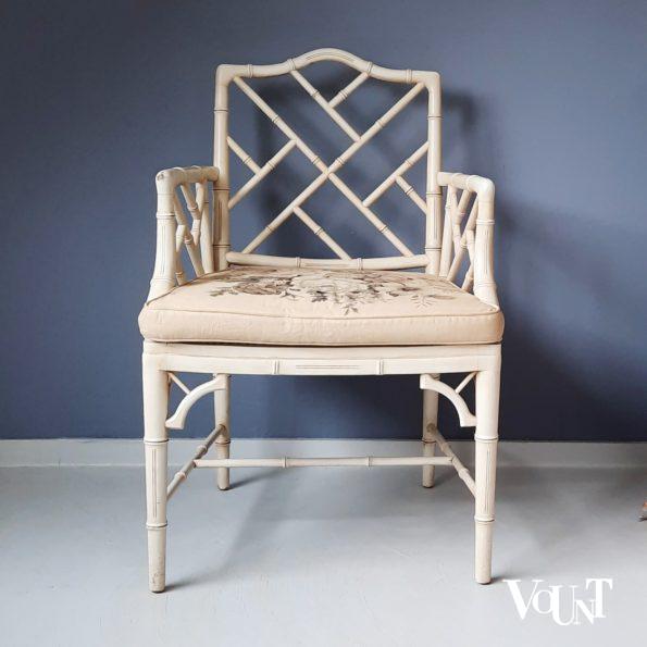 Vintage faux bamboo Chippendale stoel met armleuning, jaren '60/'70