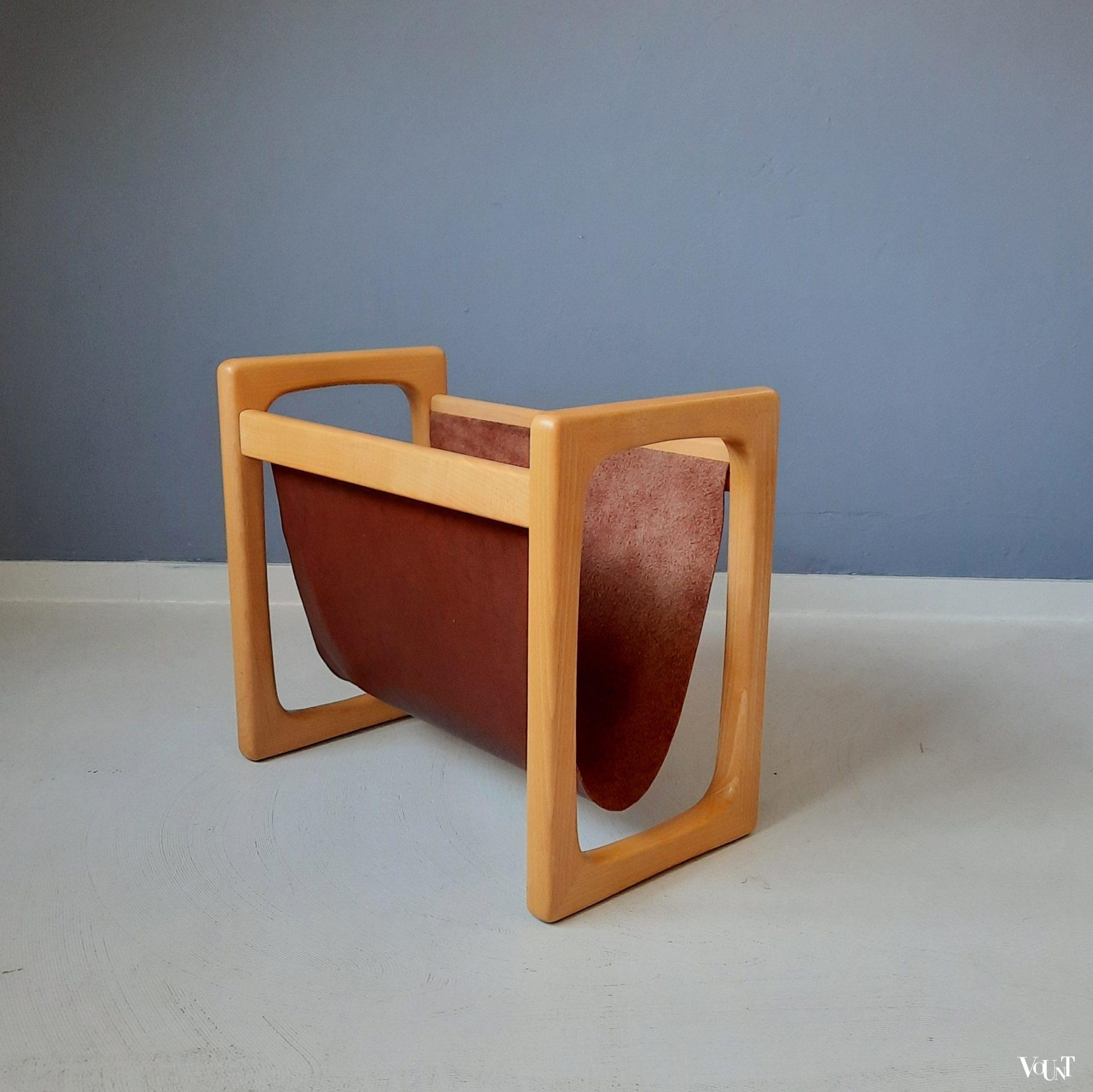 Deens design lectuurhouder hout en leer, jaren '70