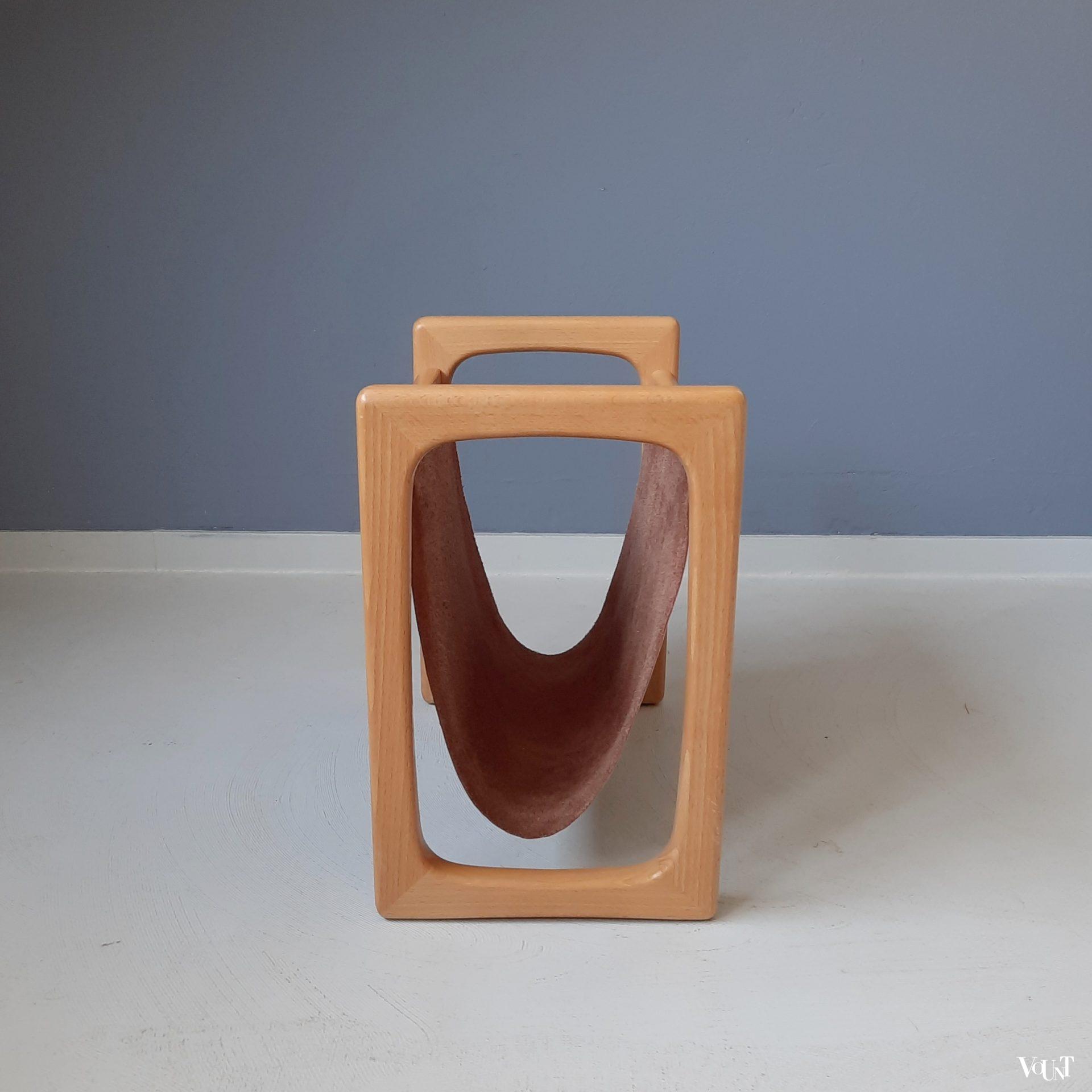 Deens design lectuurhouder hout en leer, jaren '70