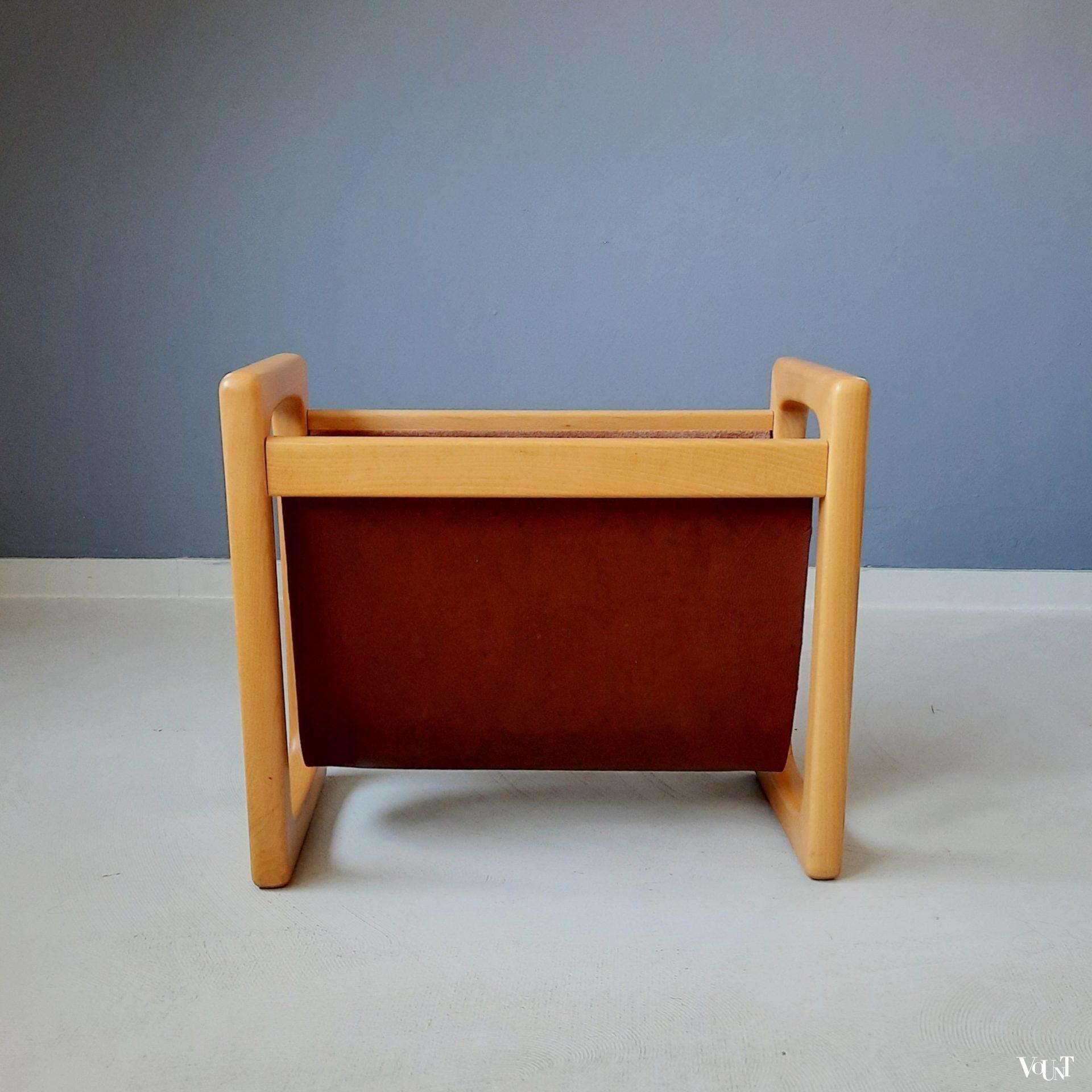 Deens design lectuurhouder hout en leer, jaren '70