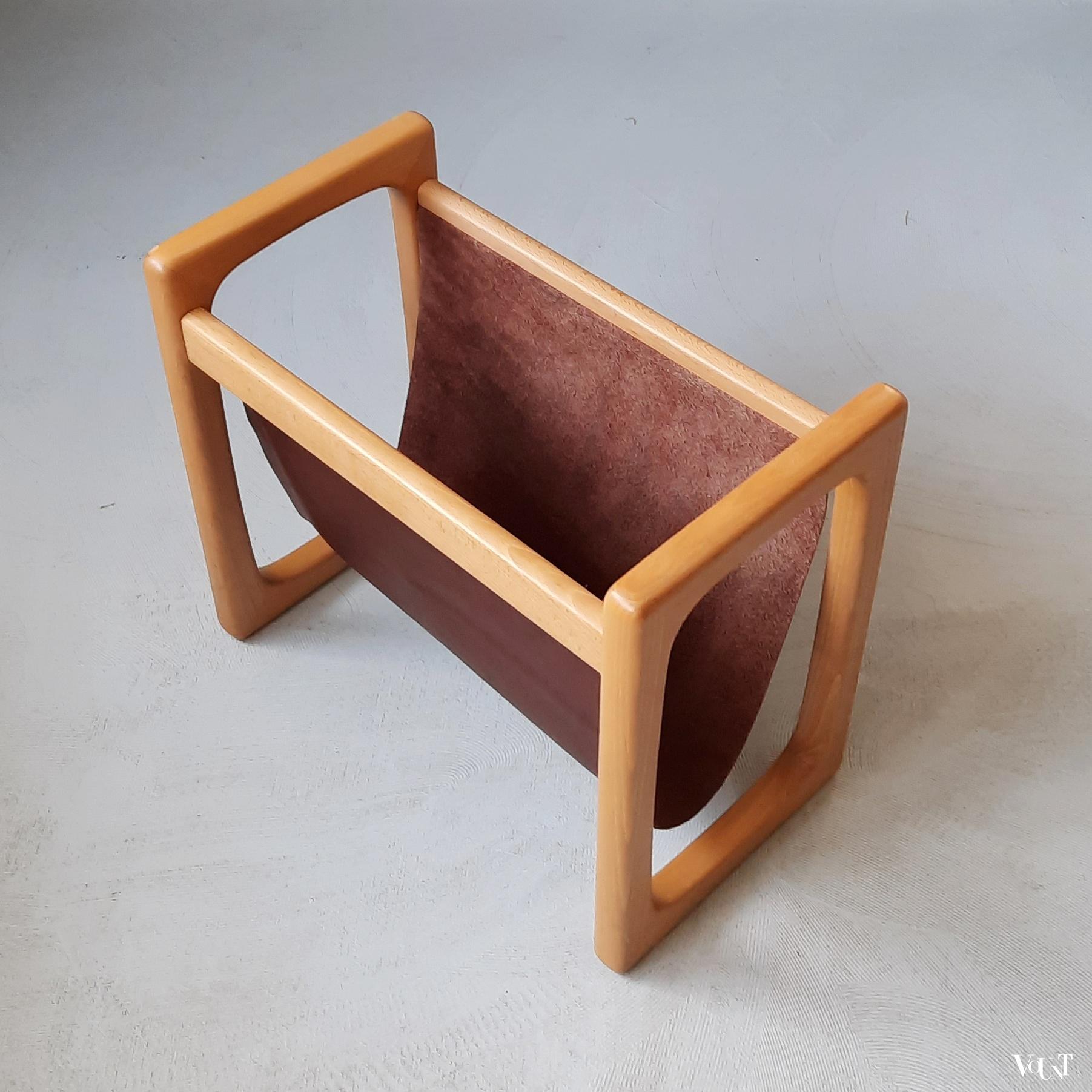 Deens design lectuurhouder hout en leer, jaren '70