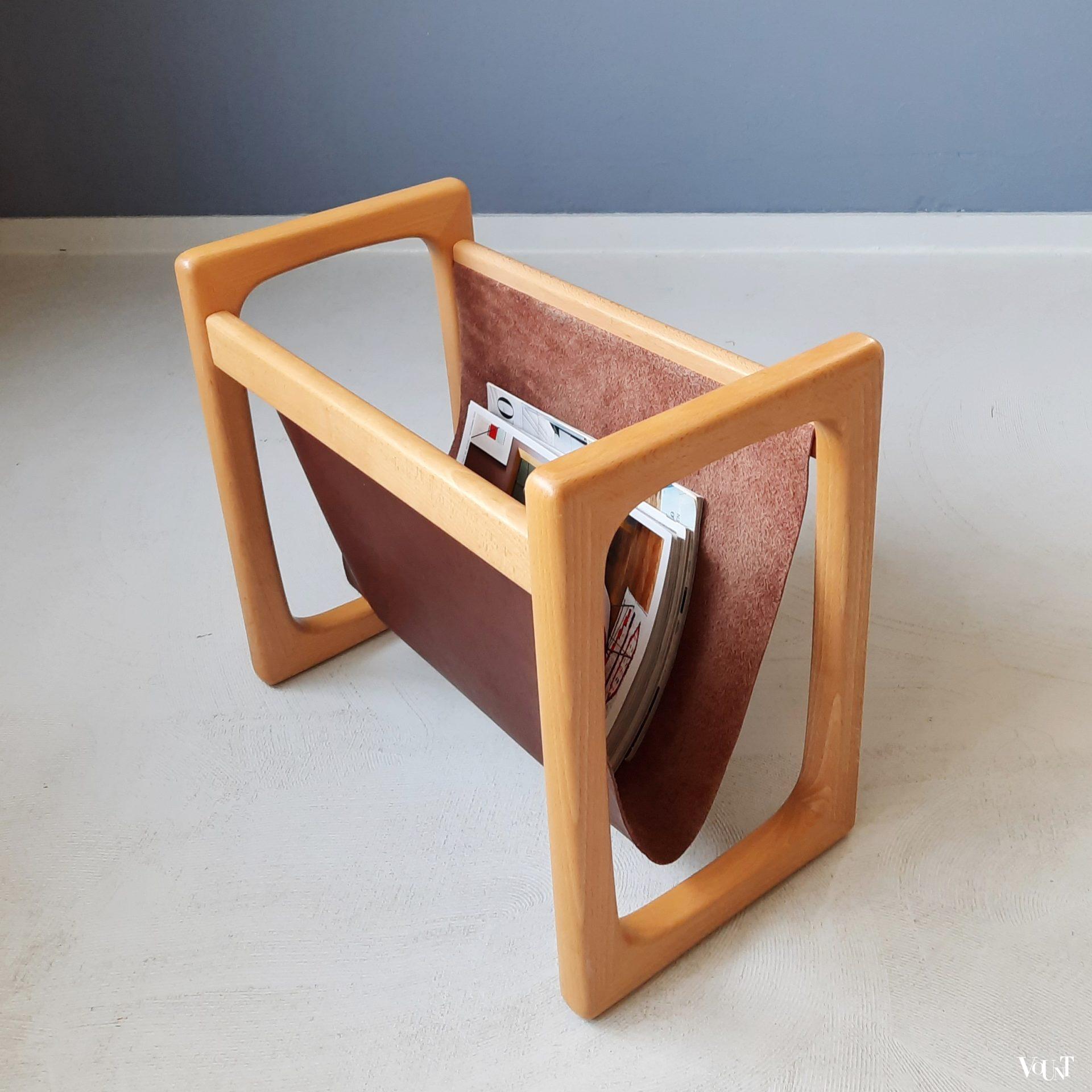 Deens design lectuurhouder hout en leer, jaren '70