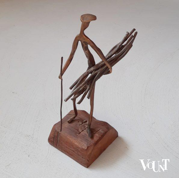 Modernistisch bronzen figuur houtsprokkelaar, Yves Lohé