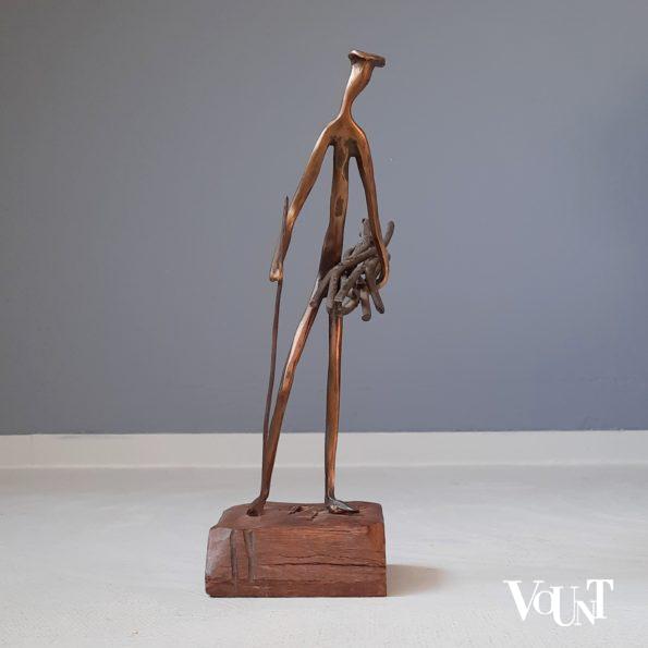 Modernistisch bronzen figuur houtsprokkelaar, Yves Lohé