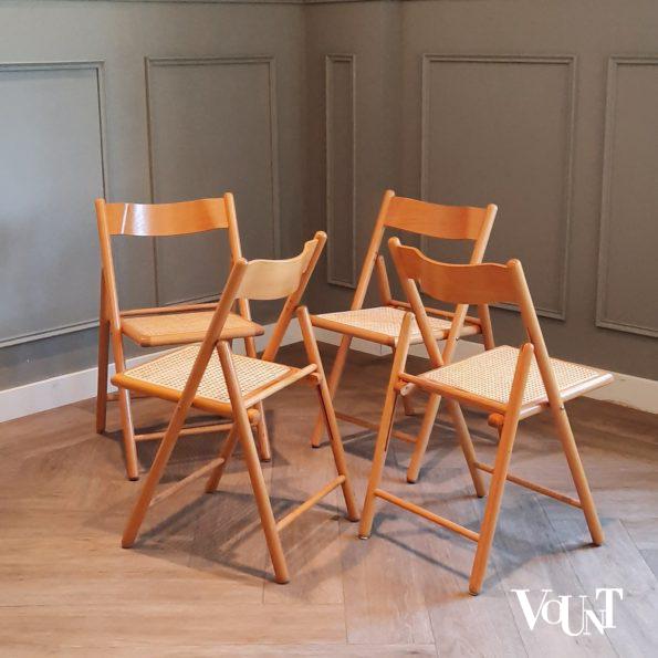 Set van 4 vintage klapstoelen met rotan zitting, Habitat, jaren '80