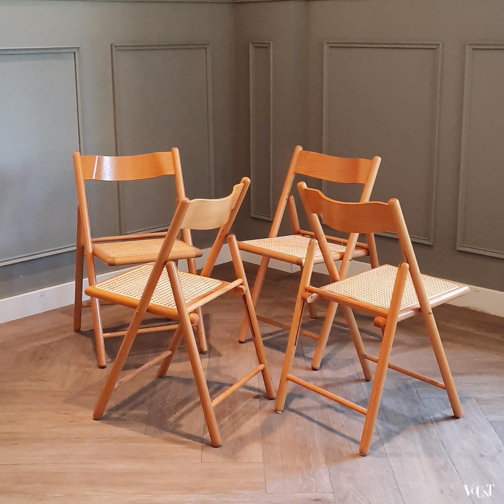 Set van 4 vintage klapstoelen met rotan zitting, Habitat, jaren '80