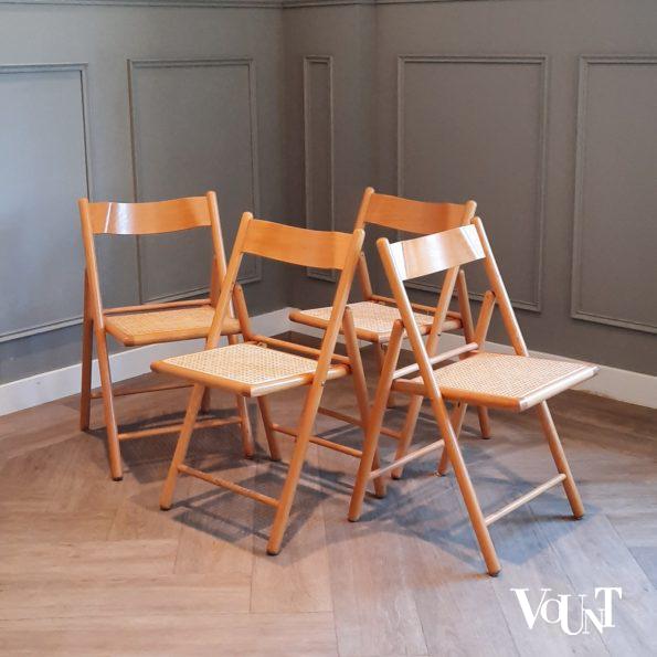 Set van 4 vintage klapstoelen met rotan zitting, Habitat, jaren '80
