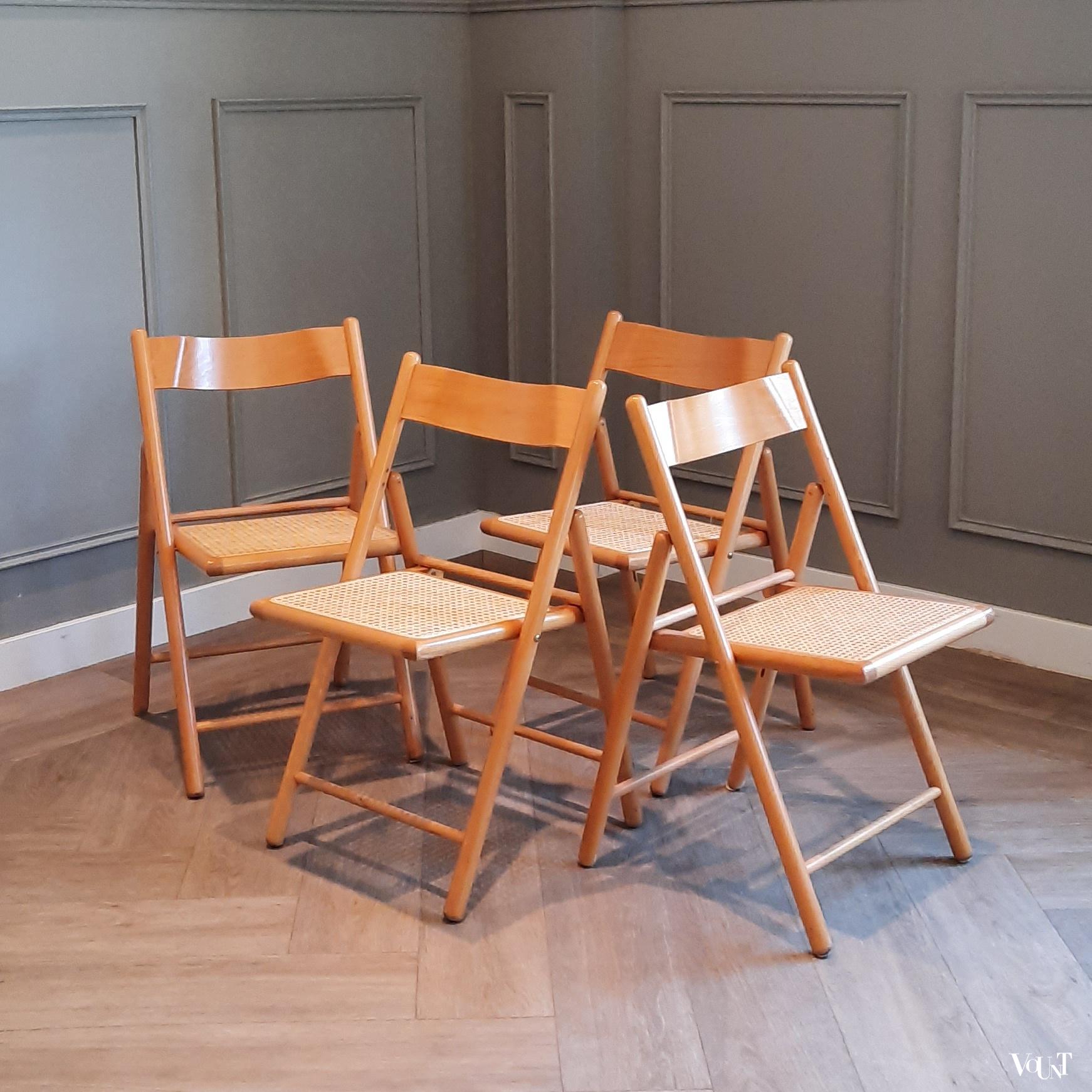 Set van 4 vintage klapstoelen met rotan zitting, Habitat, jaren '80