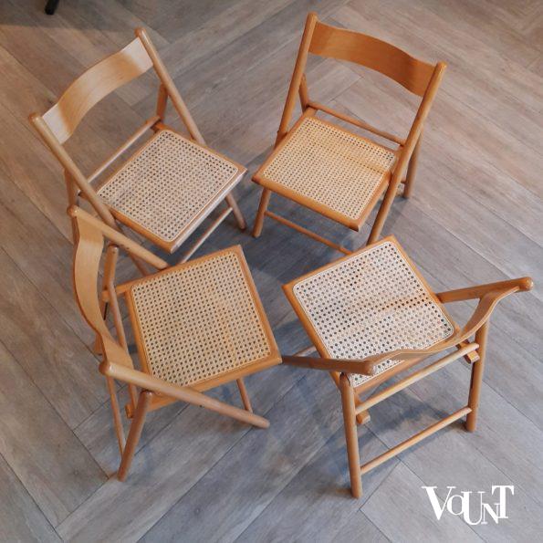 Set van 4 vintage klapstoelen met rotan zitting, Habitat, jaren '80
