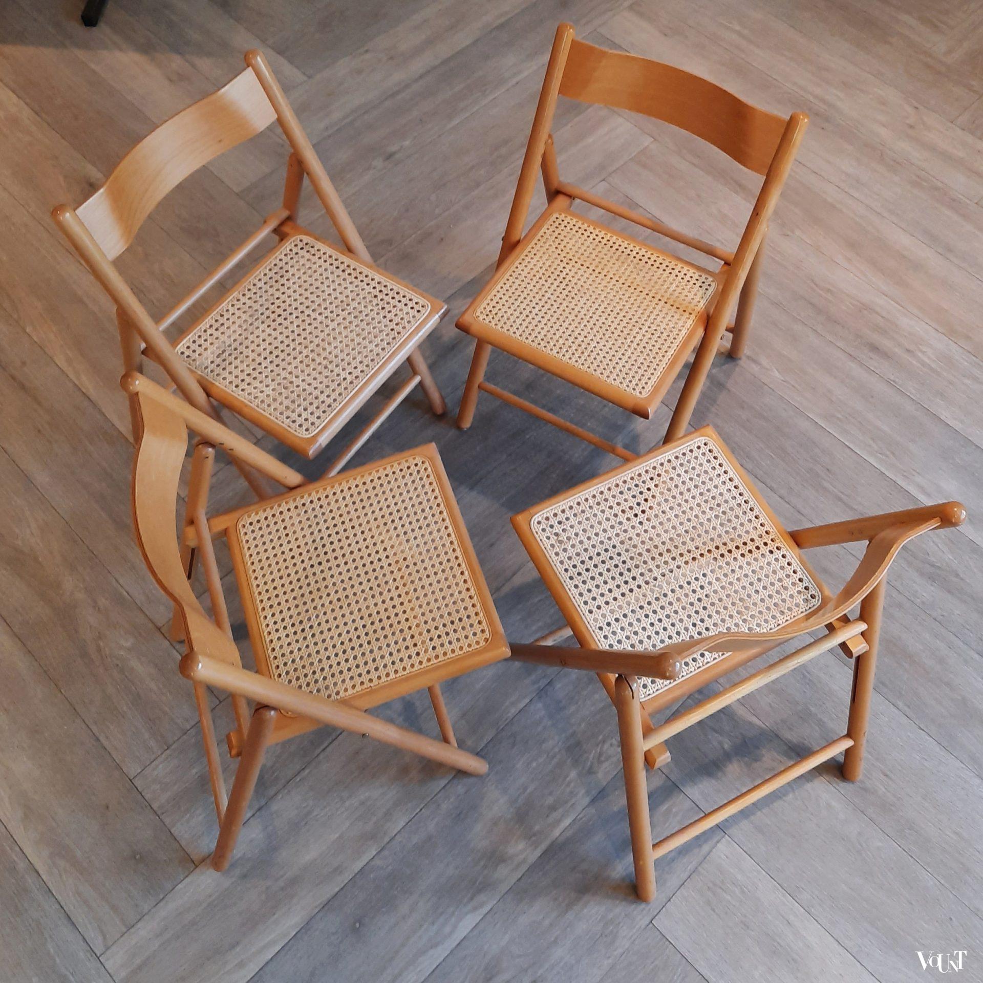 Set van 4 vintage klapstoelen met rotan zitting, Habitat, jaren '80