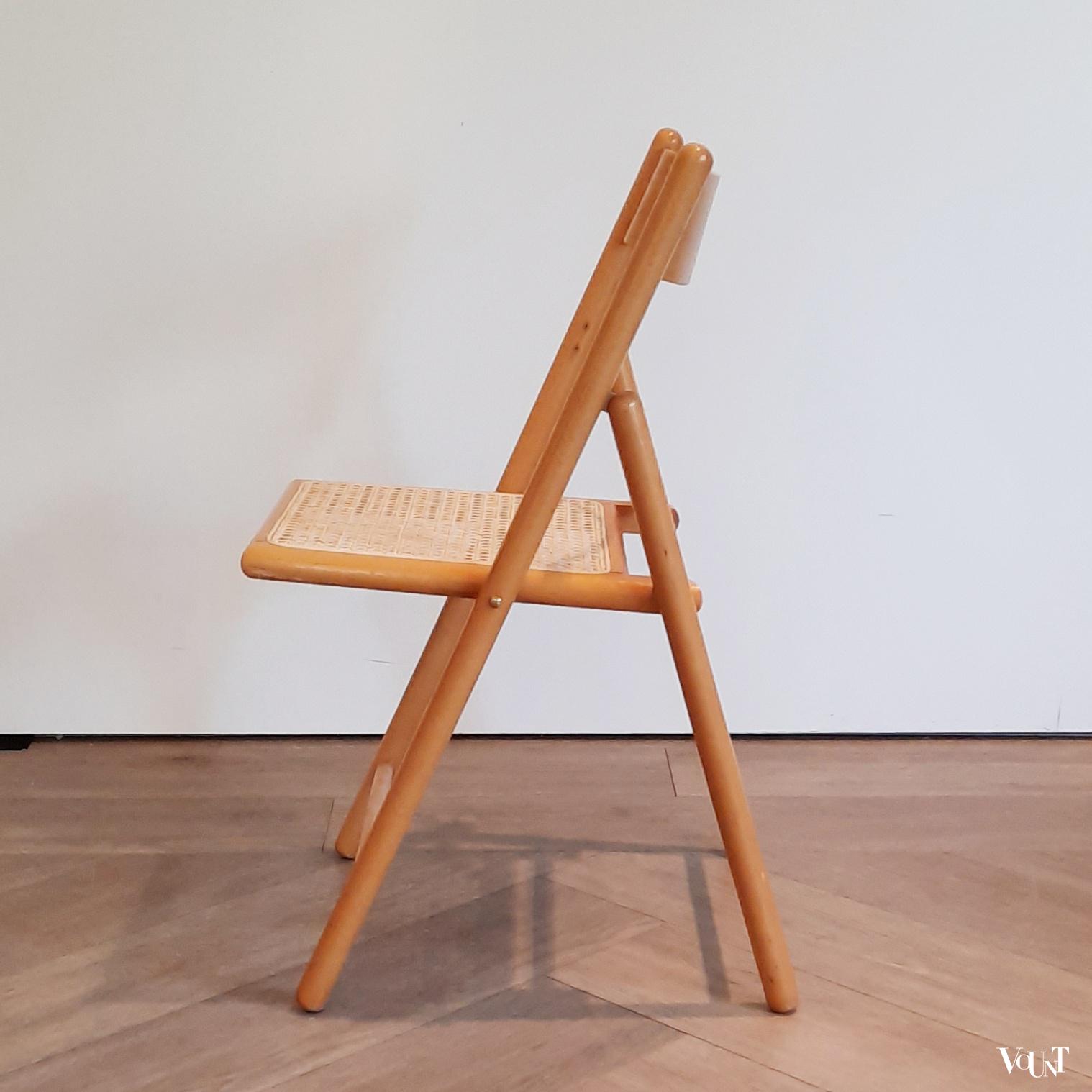 Set van 4 vintage klapstoelen met rotan zitting, Habitat, jaren '80