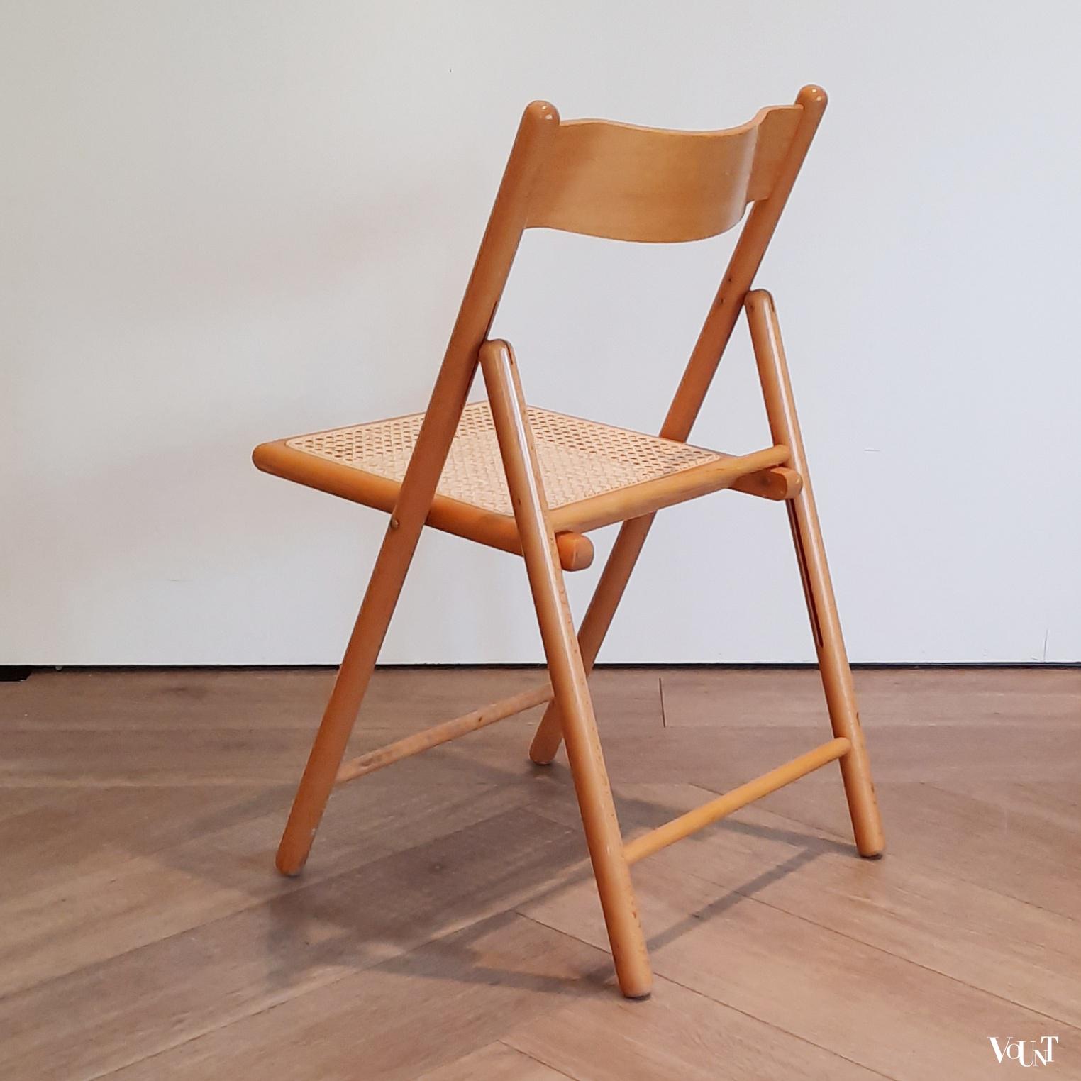 Set van 4 vintage klapstoelen met rotan zitting, Habitat, jaren '80