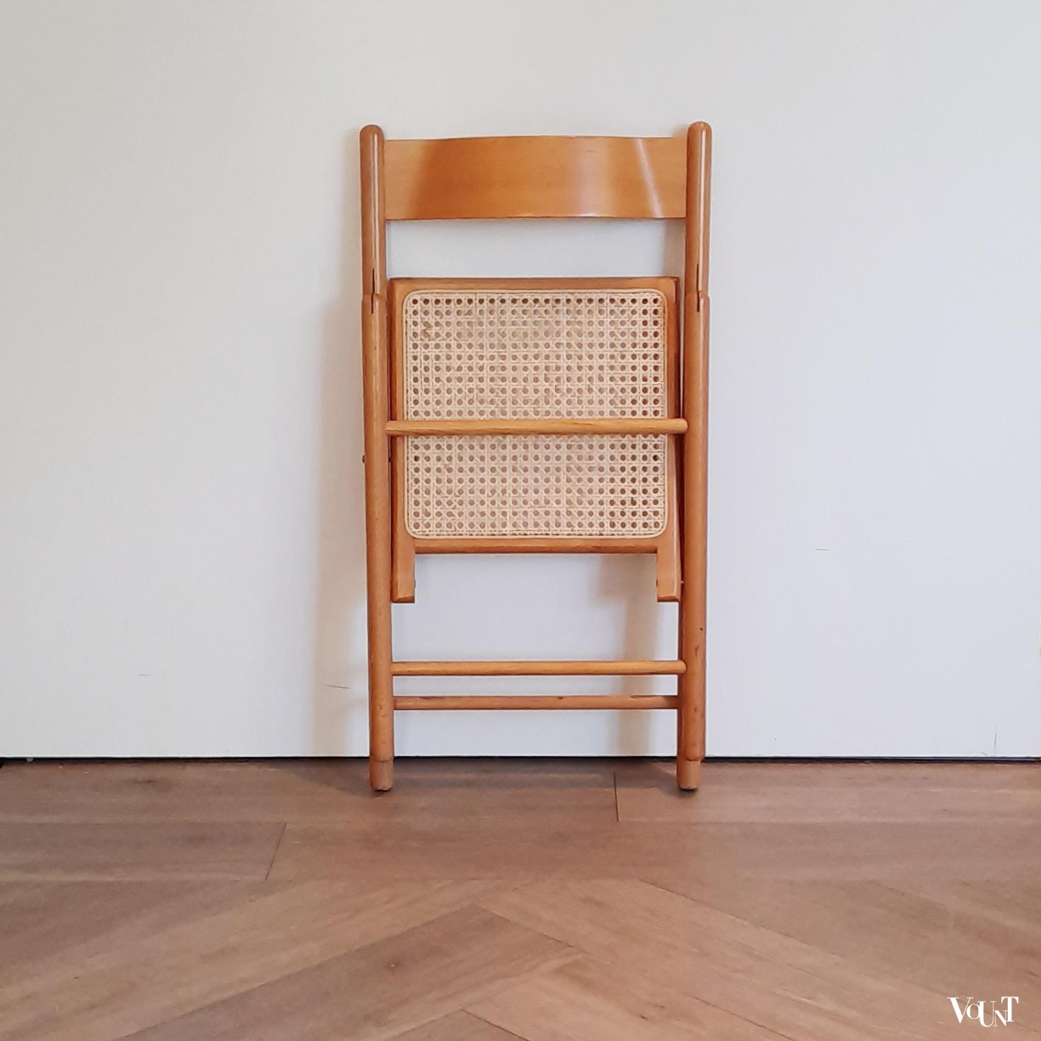 Set van 4 vintage klapstoelen met rotan zitting, Habitat, jaren '80
