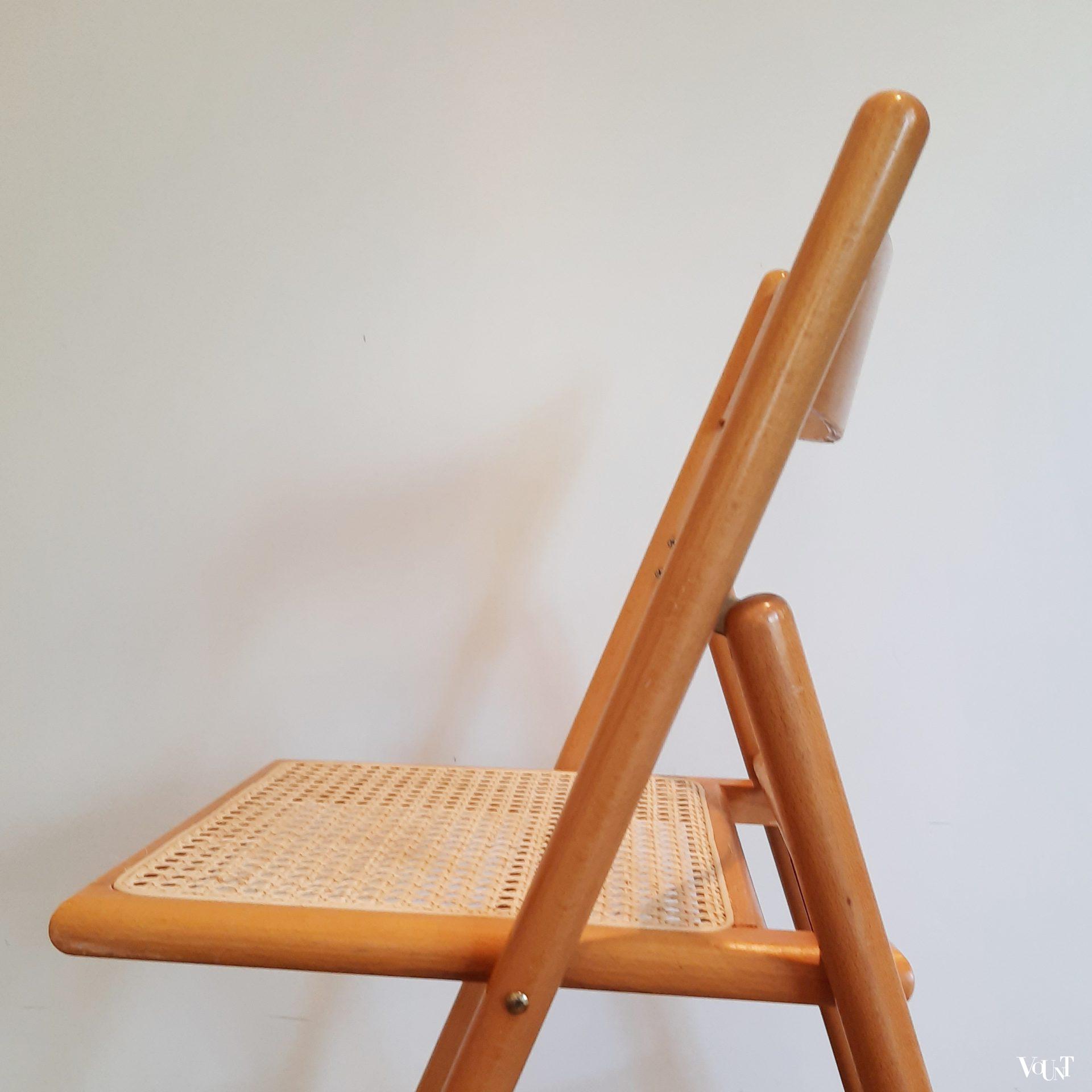 Set van 4 vintage klapstoelen met rotan zitting, Habitat, jaren '80