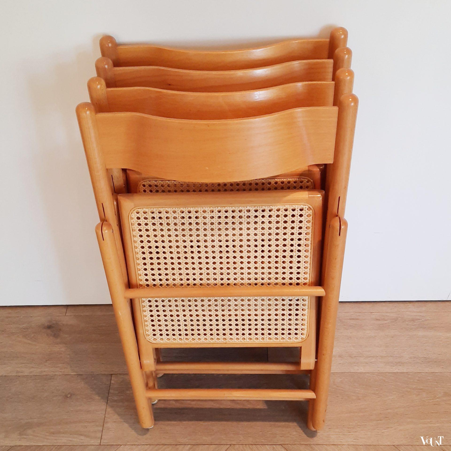 Set van 4 vintage klapstoelen met rotan zitting, Habitat, jaren '80