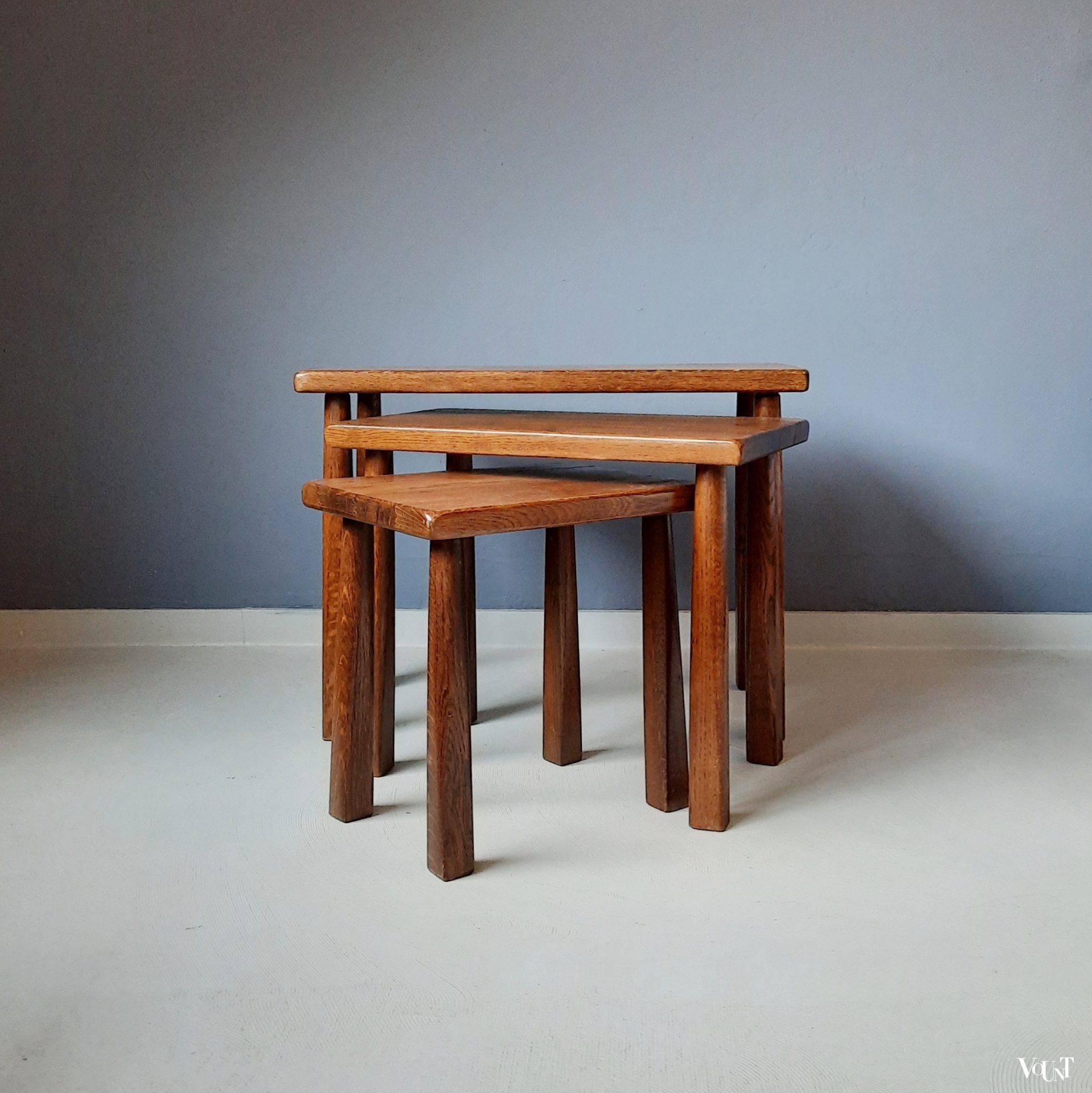 Brutalist set van 3 bijzettafels, jaren '60