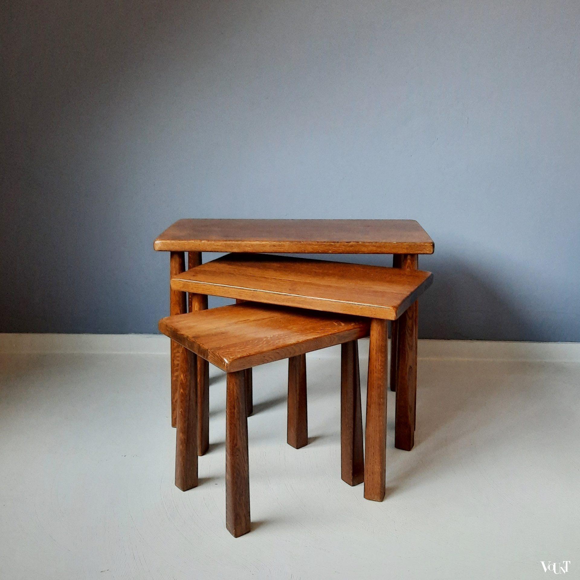 Brutalist set van 3 bijzettafels, jaren '60